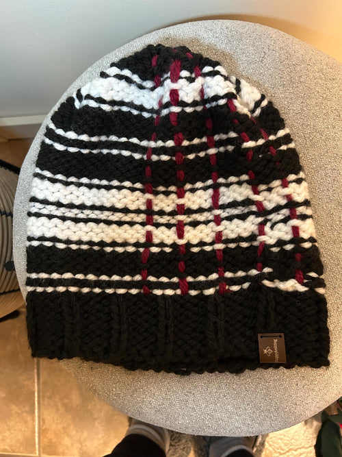 Black and white Knit Toque, Adult Hand Knit beanie, acrylic toque for hiking, unisex, slouchy, knitted hat