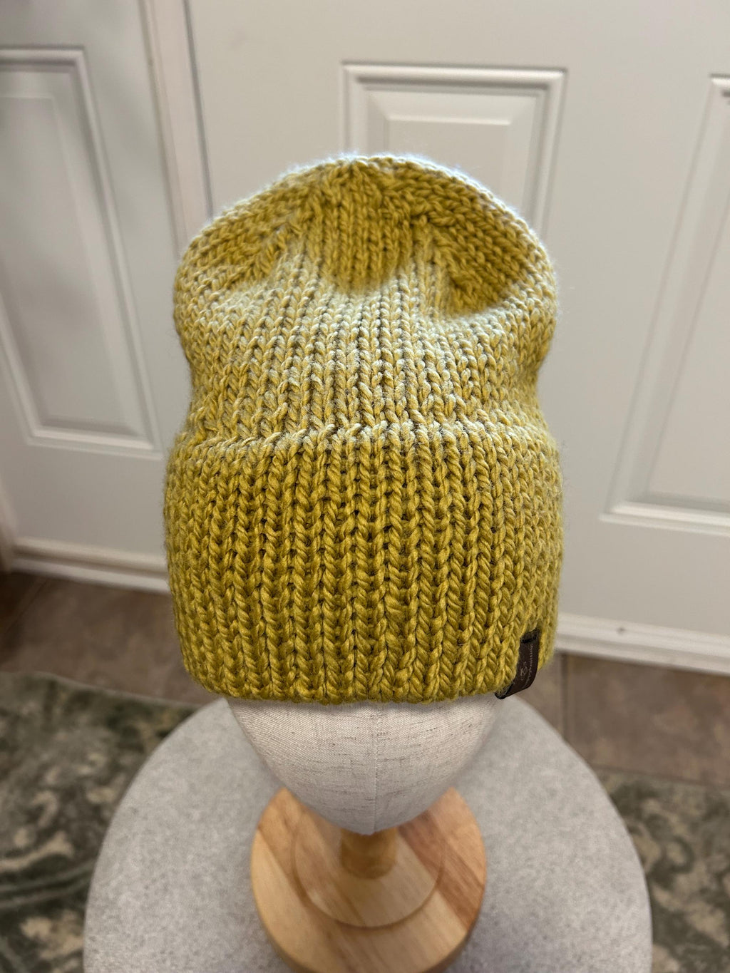 Hand Knit Merino Wool Beanie: Double Brim high top hat for men or women, soft cozy warm winter toque, soft yellow colour toque,  gift