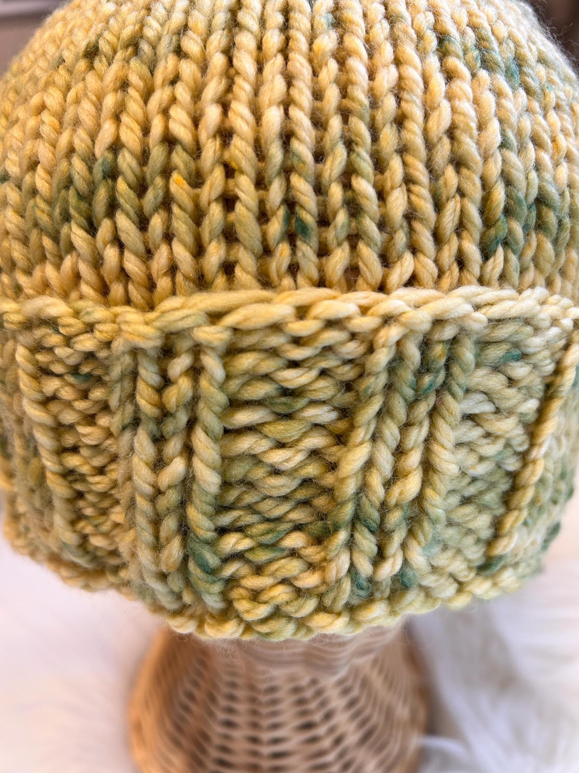 Hand Knit Merino Wool toque: Yellow Speckled Winter Hat