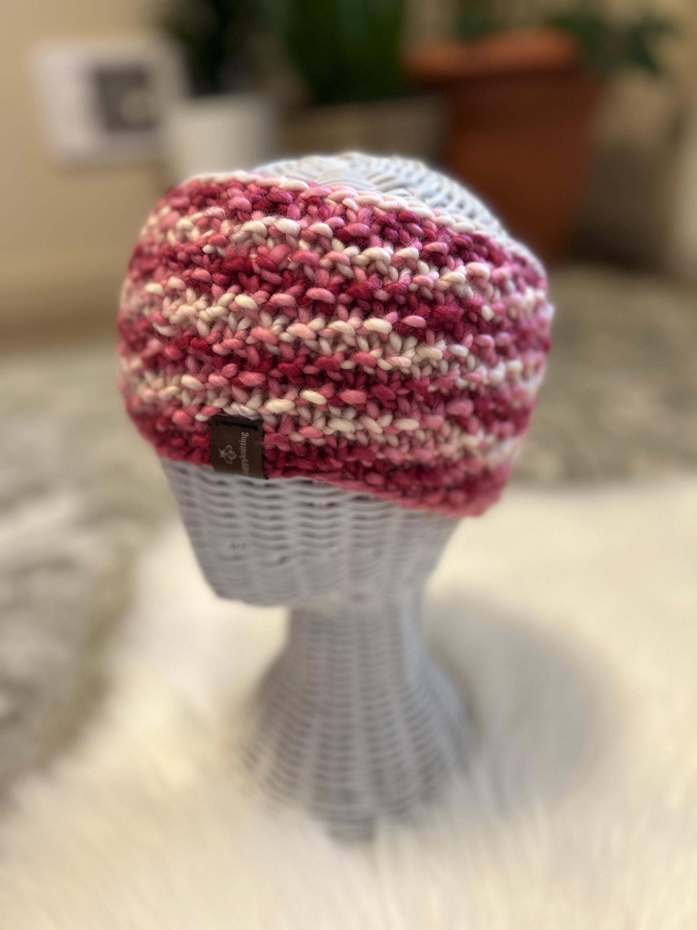 Handmade Knit Wool Ear Warmer Headband - Pink & White, valentines gift