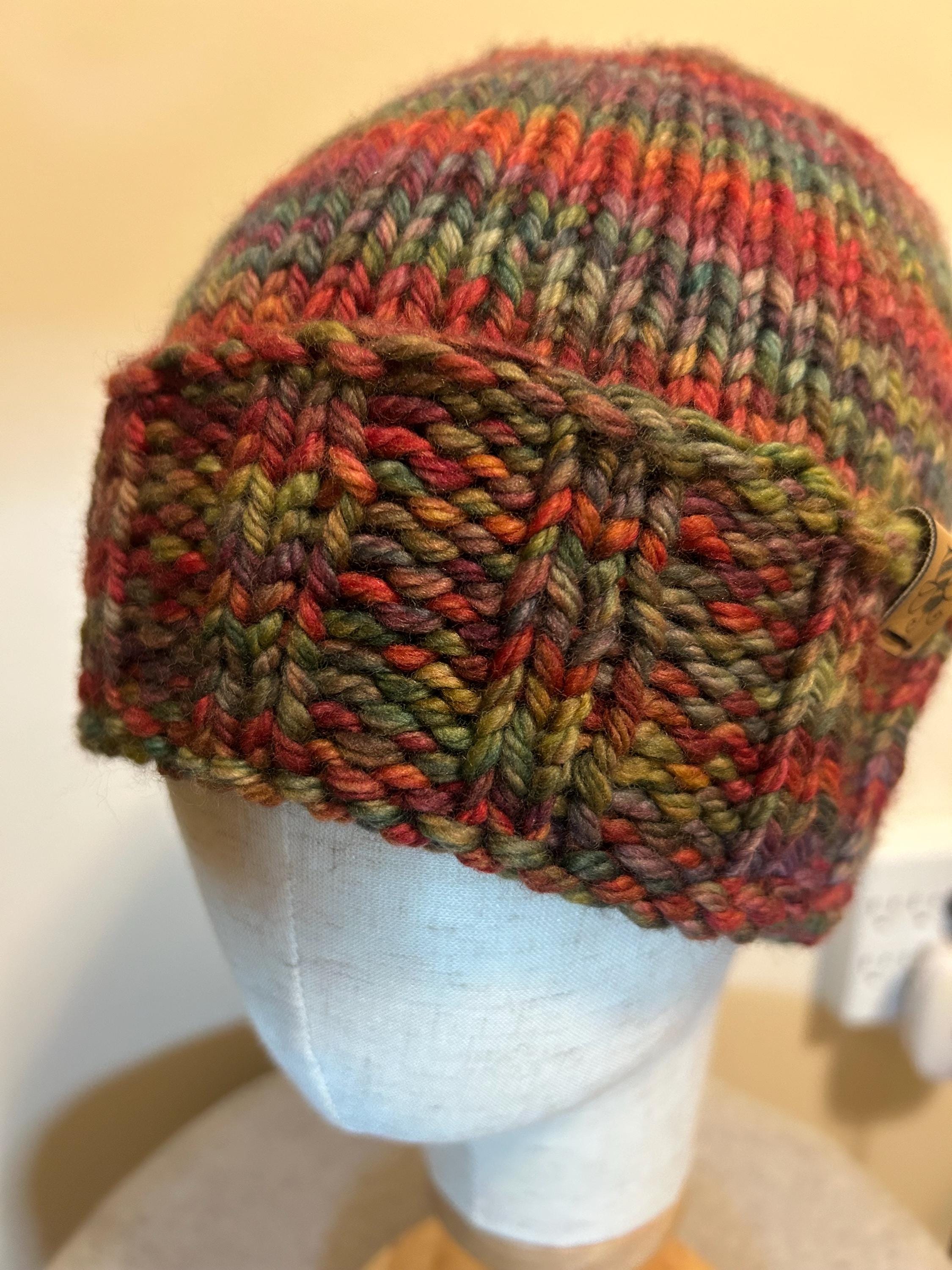 Hand Knit Merino Wool Winter Beanie - Folded Brim