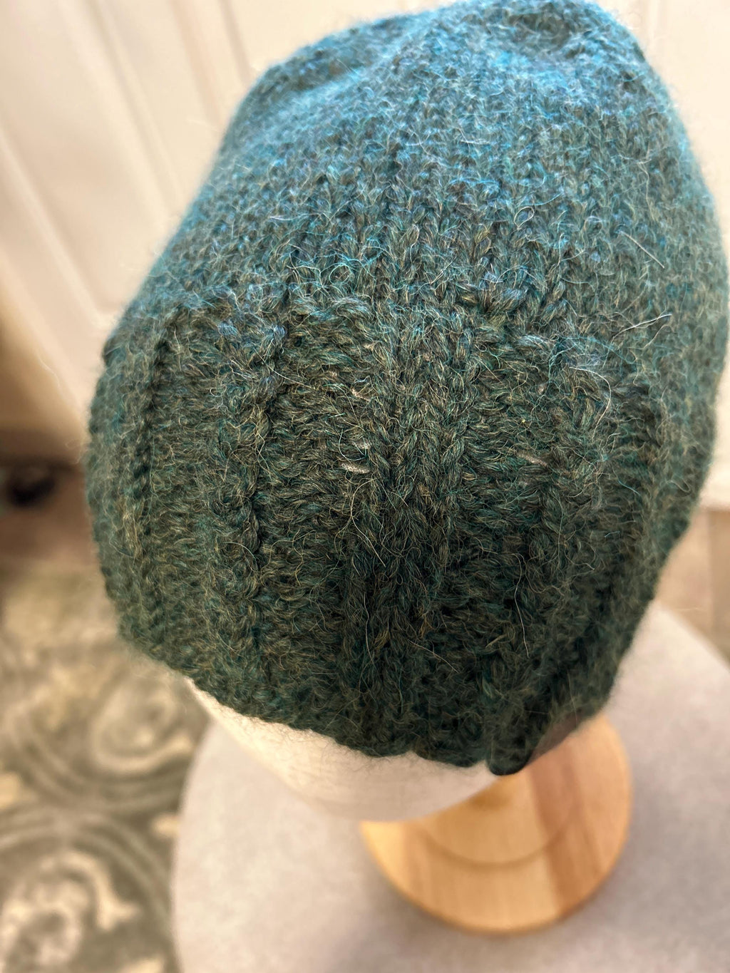 Hand Knit Wool Beanie: Forest Green Textured Toque