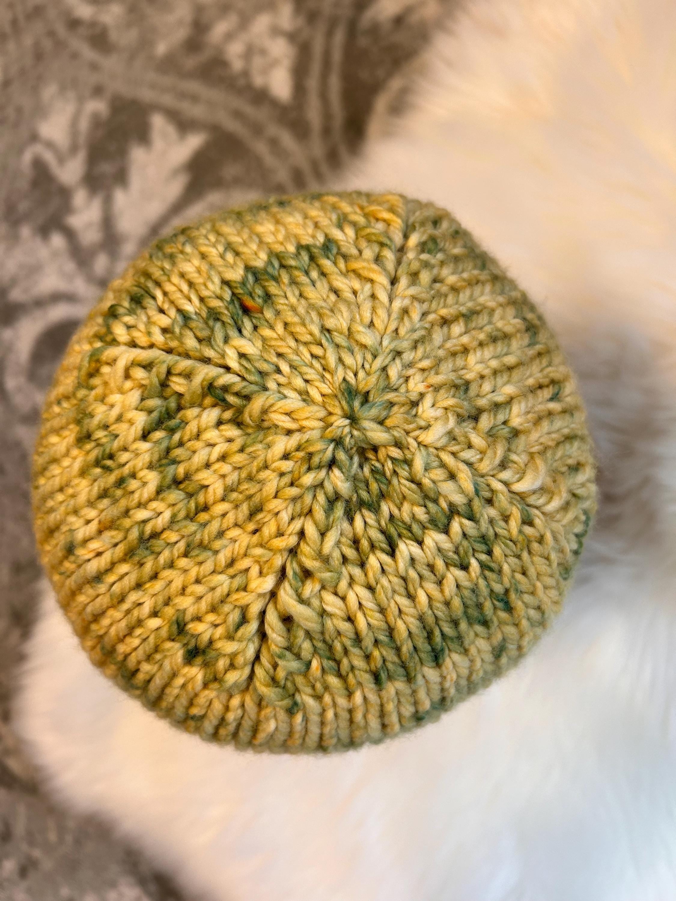 Hand Knit Merino Wool toque: Yellow Speckled Winter Hat