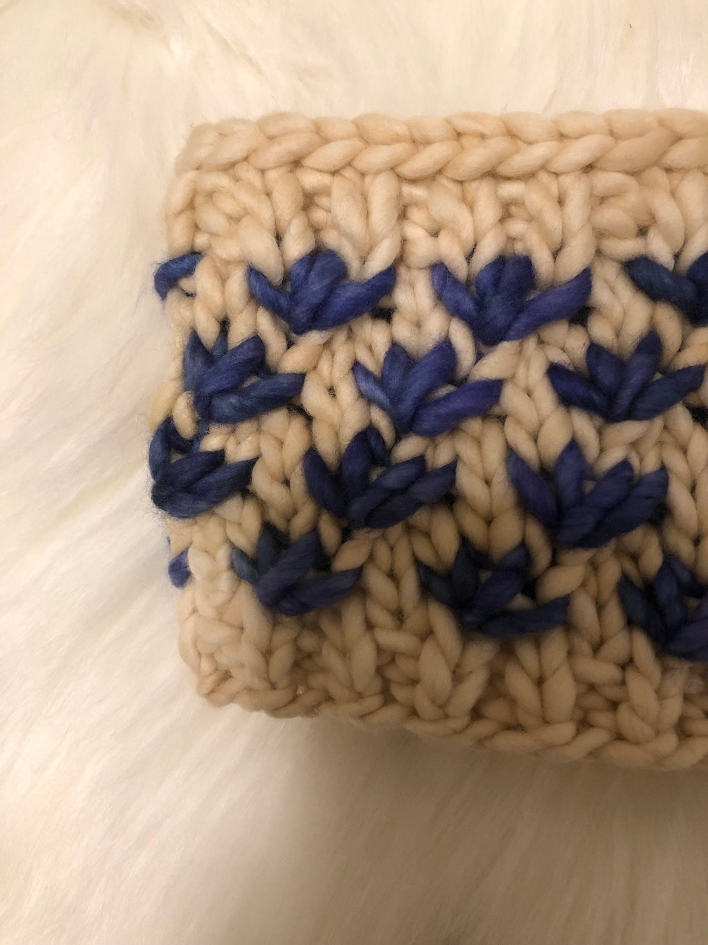 Hand Knit Merino Wool Headband: Blue Lotus Flower Ear Warmer