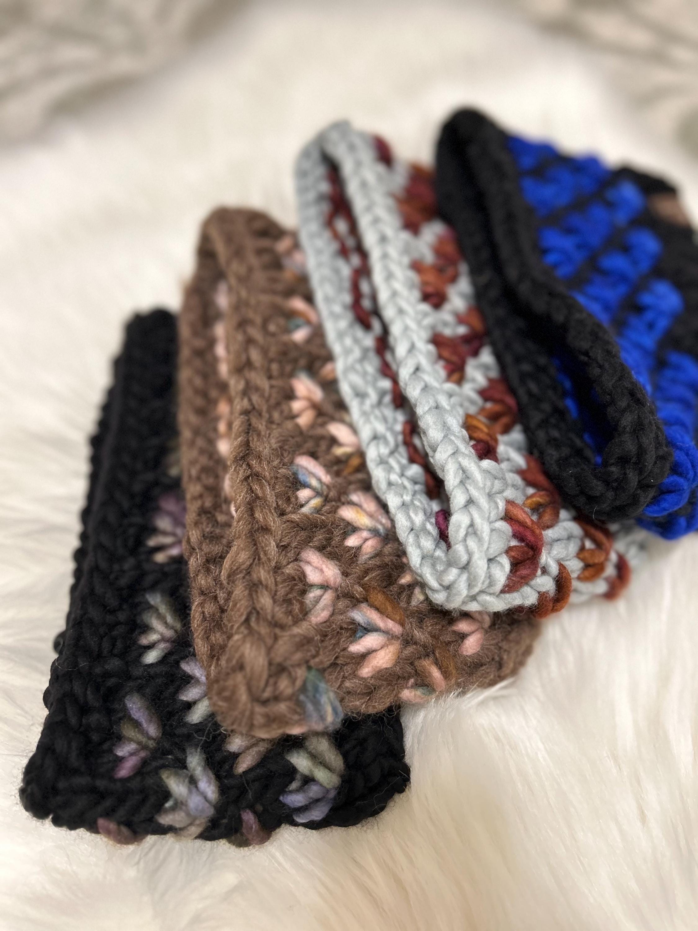 lotus flower headband, earwarmer, merino wool, handmade, handknit, messy bun headband