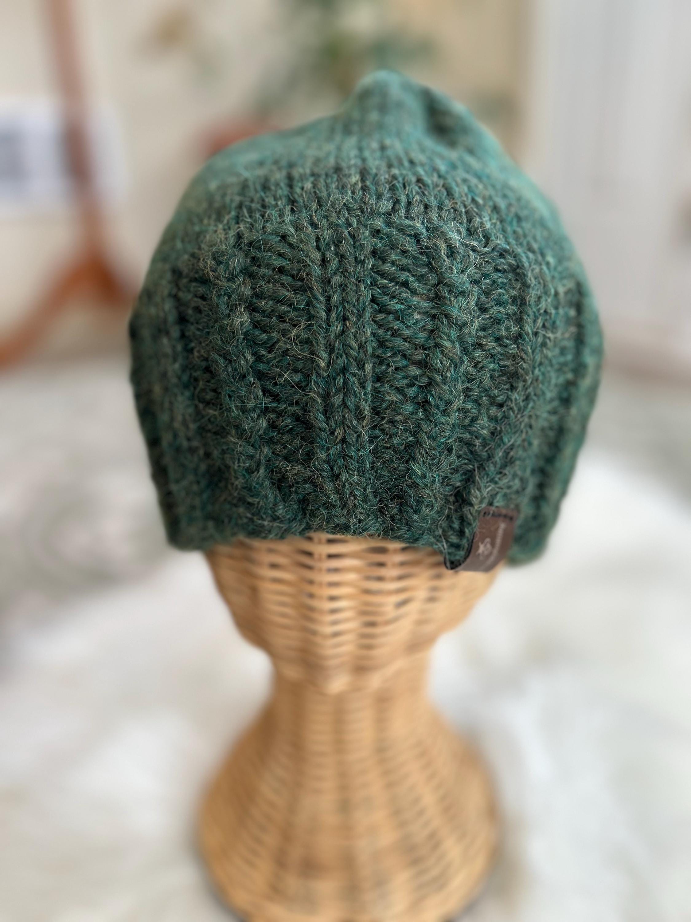 Hand Knit Wool Beanie: Forest Green Textured Toque