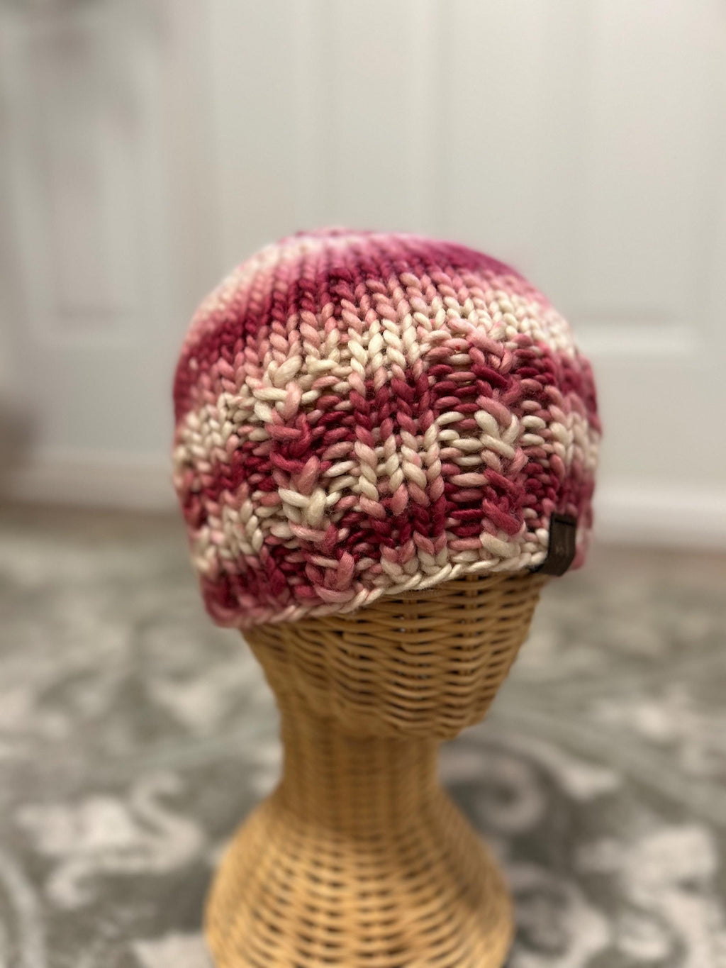Hand Knit Merino Wool Beanie: Pink Textured Toque, valentines gift