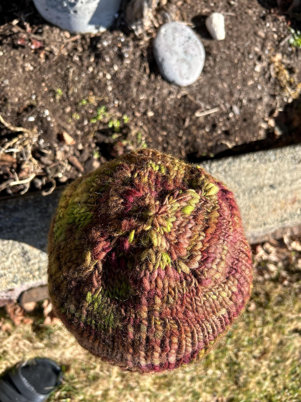 Hand Knit Merino Wool Beanie: Unisex Brown & Green Winter Hat