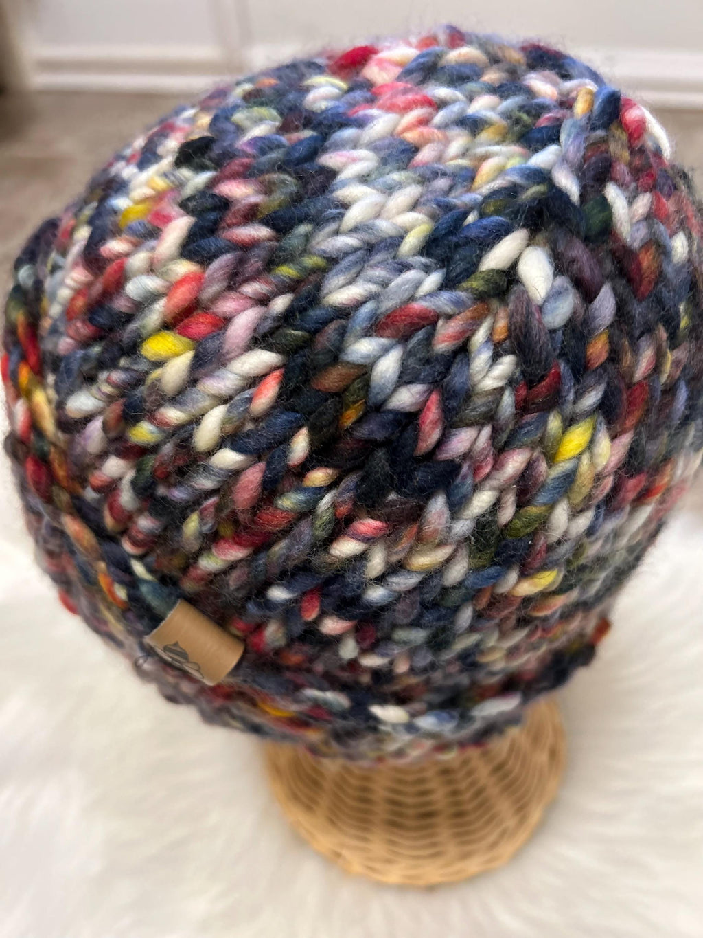 Hand Knit Merino chunky Wool toque: blue colour Winter Hat, folded brim