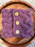 Cable Knit Wool Cowl: Button Up Purple Winter Scarf; neck warmer