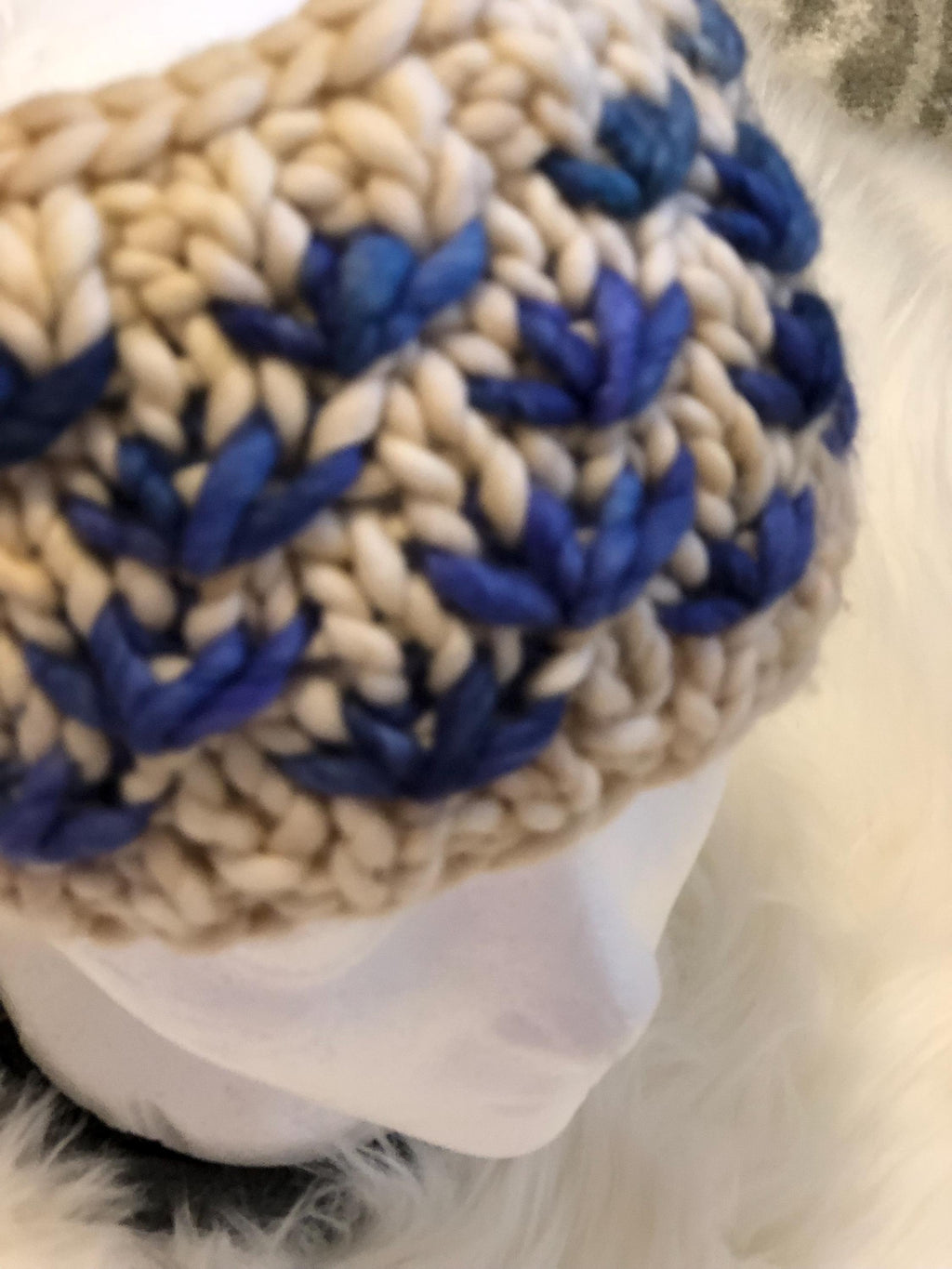 Hand Knit Merino Wool Headband: Blue Lotus Flower Ear Warmer