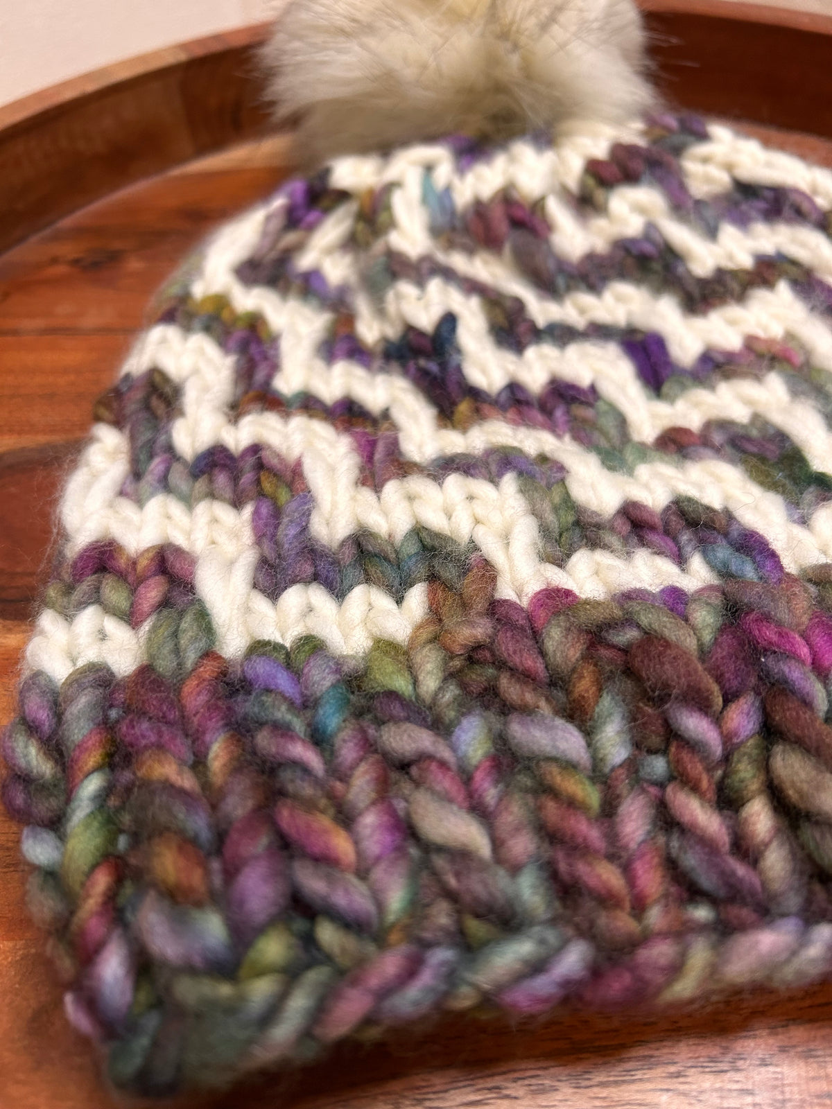 Hand Knit Merino Wool Toque: Removable Faux Fur Pompom