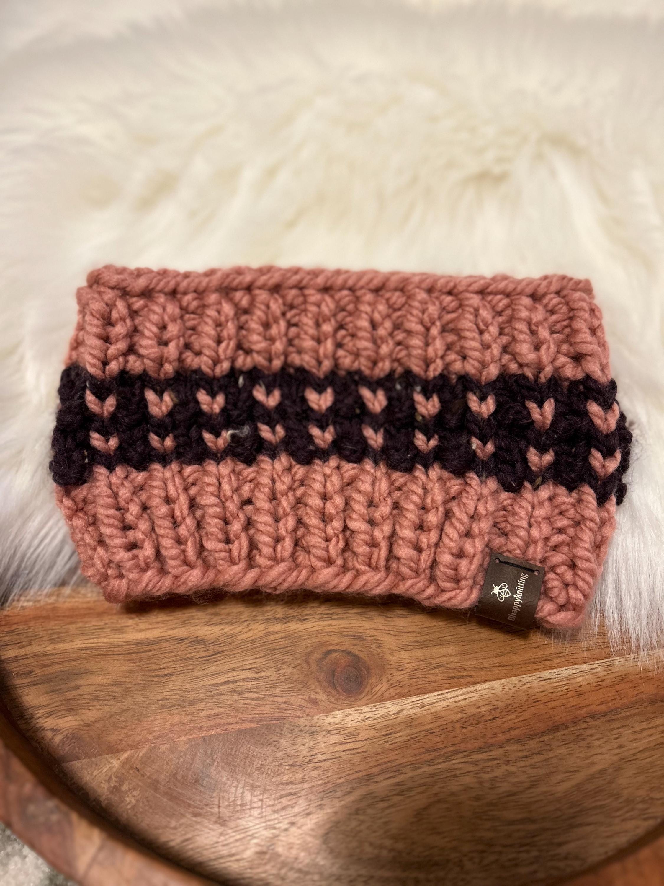 Chunky Knit Ear Warmer Headband: Wool Blend, Messy Bun Knitwear