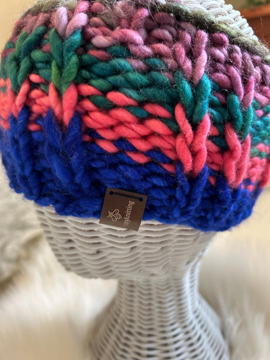 Hand Knit Wool Ear Warmer: Chunky Colorful Headband