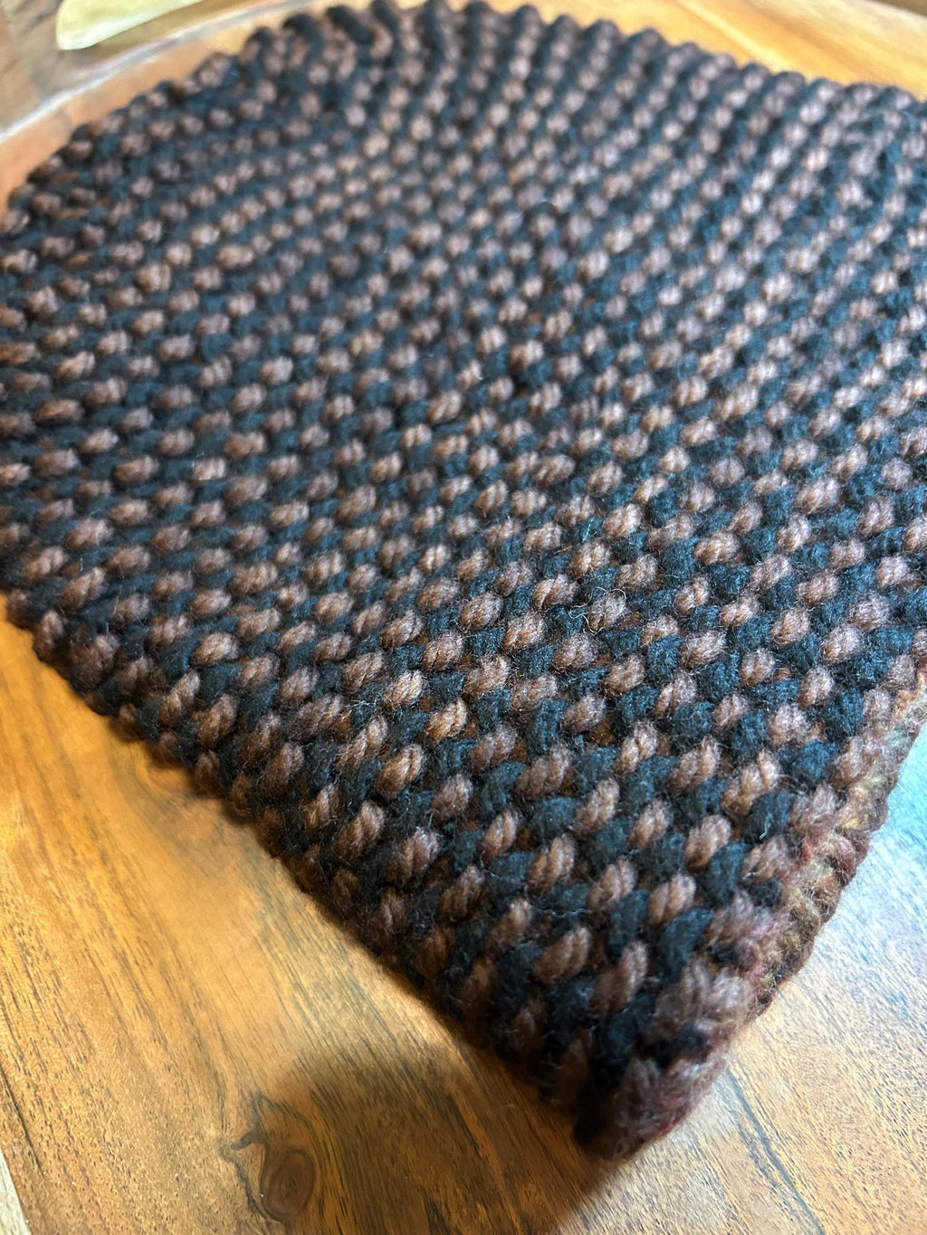 Hand Knit Merino Wool Beanie: Unisex Brown Textured Toque