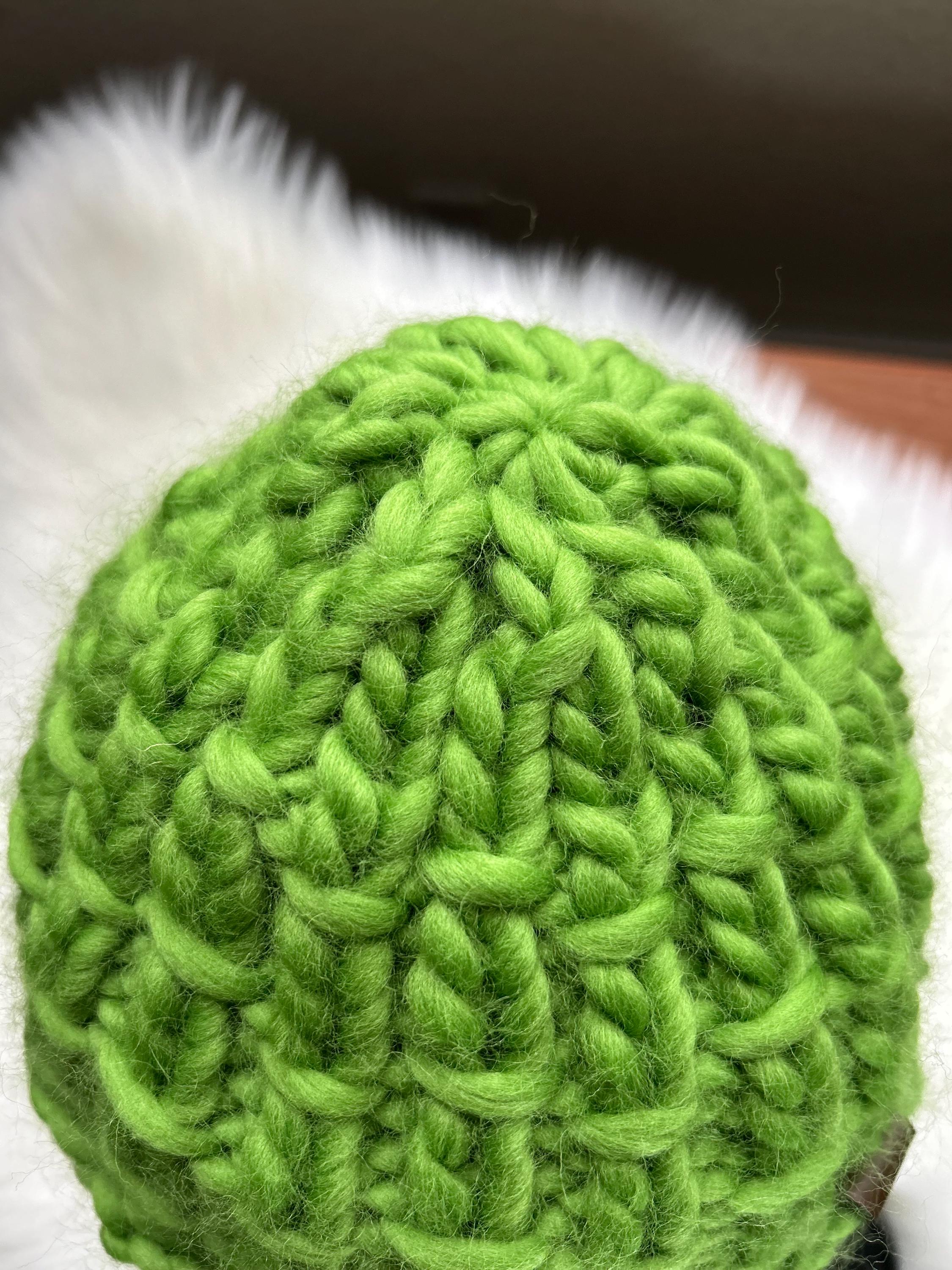 Handmade Green Wool Beanie: Chunky Knit Folded Brim, Made in Canada, bulky toque