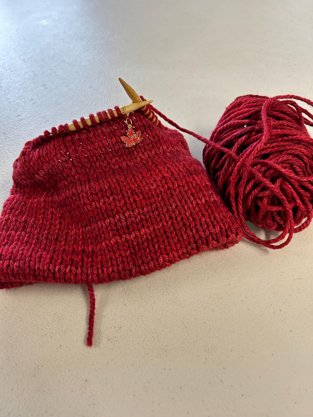 Hand Knit Merino Wool Beanie: Double Brim Red Toque, Cozy Warm Winter Hat
