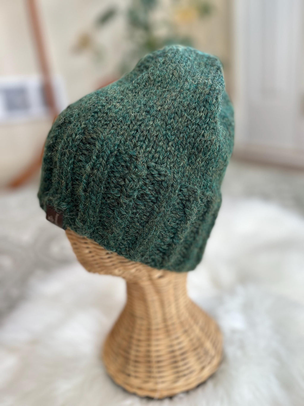 Hand Knit Wool Beanie: Forest Green Textured Toque