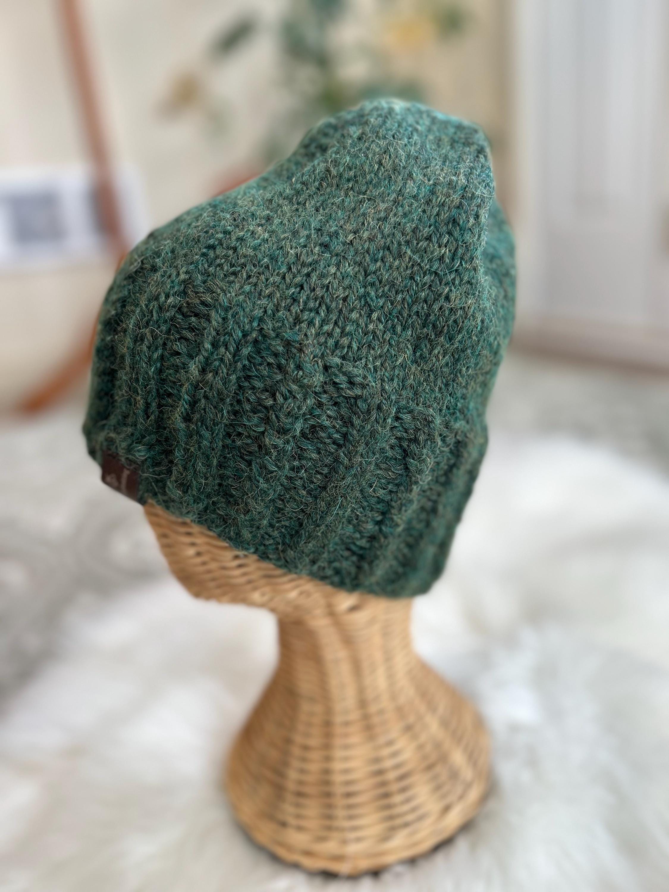 Hand Knit Wool Beanie: Forest Green Textured Toque