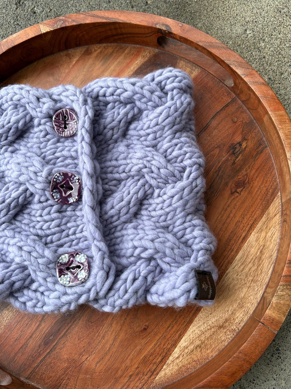 Cable Knit Wool cable Cowl: Button Up purple Winter Scarf; neck warmer