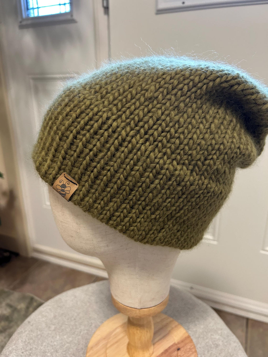 Hand Knit Merino Wool Beanie: Moss Green Double Brim Toque