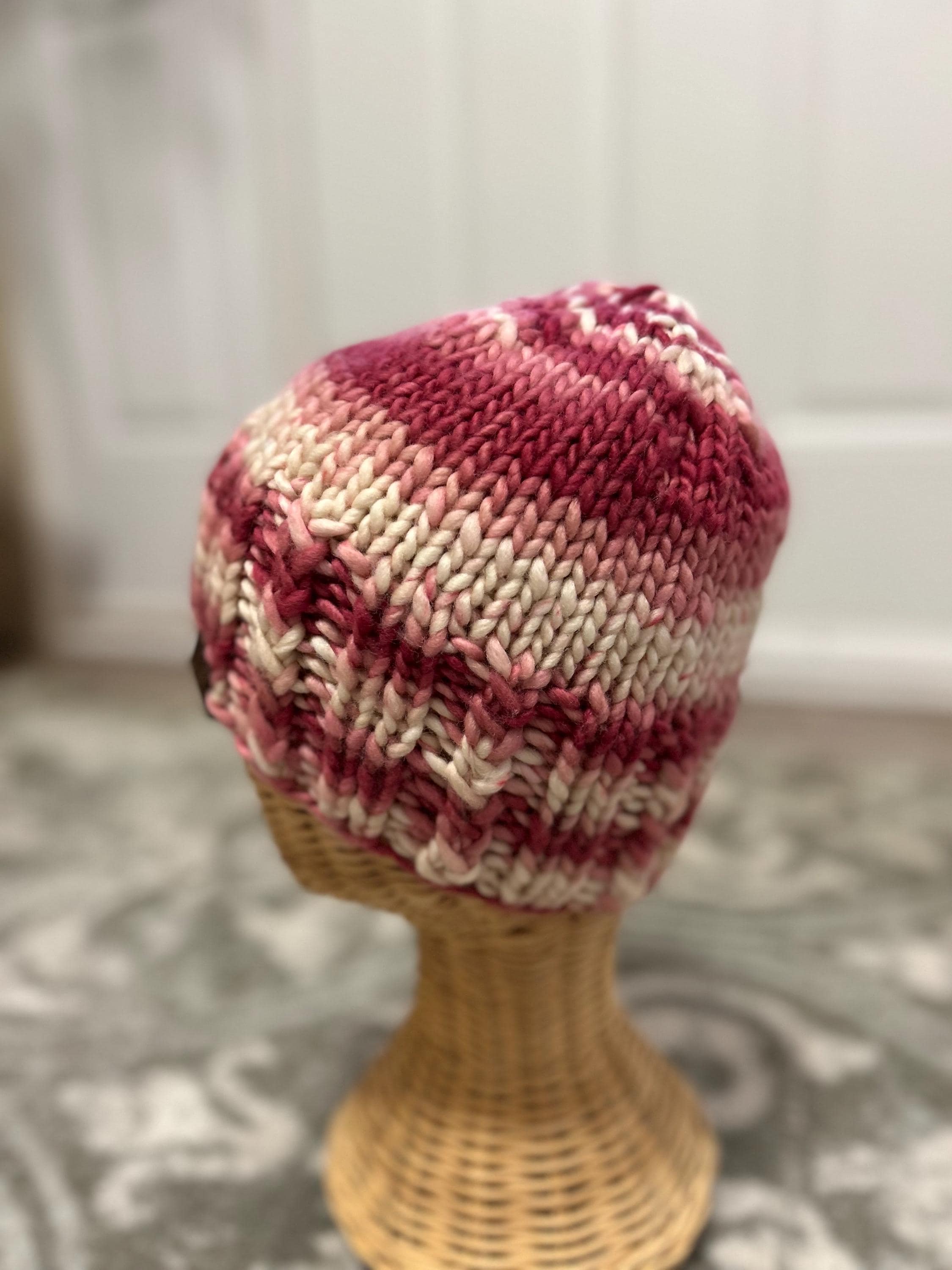 Hand Knit Merino Wool Beanie: Pink Textured Toque, valentines gift