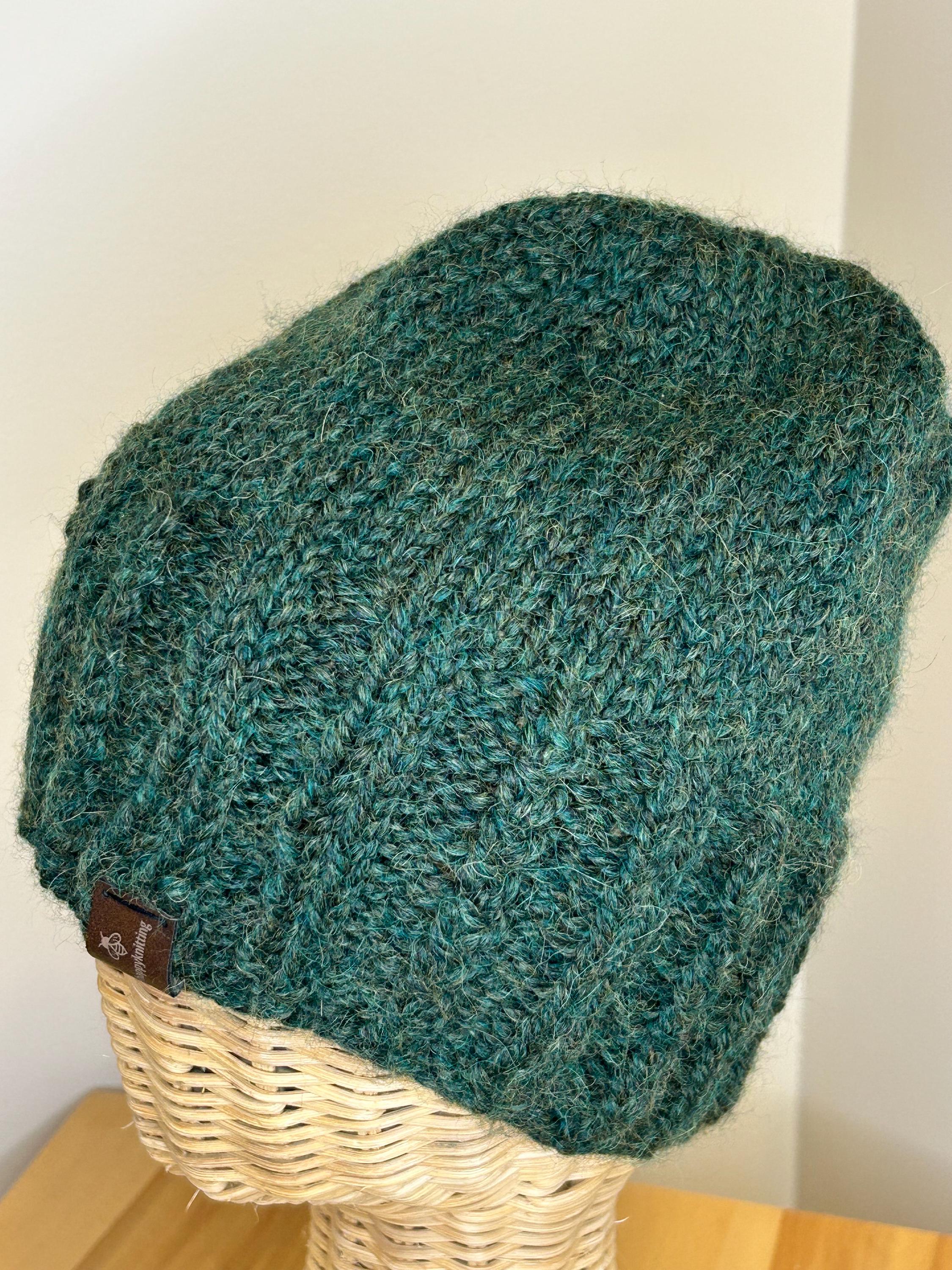 Hand Knit Wool Beanie: Forest Green Textured Toque