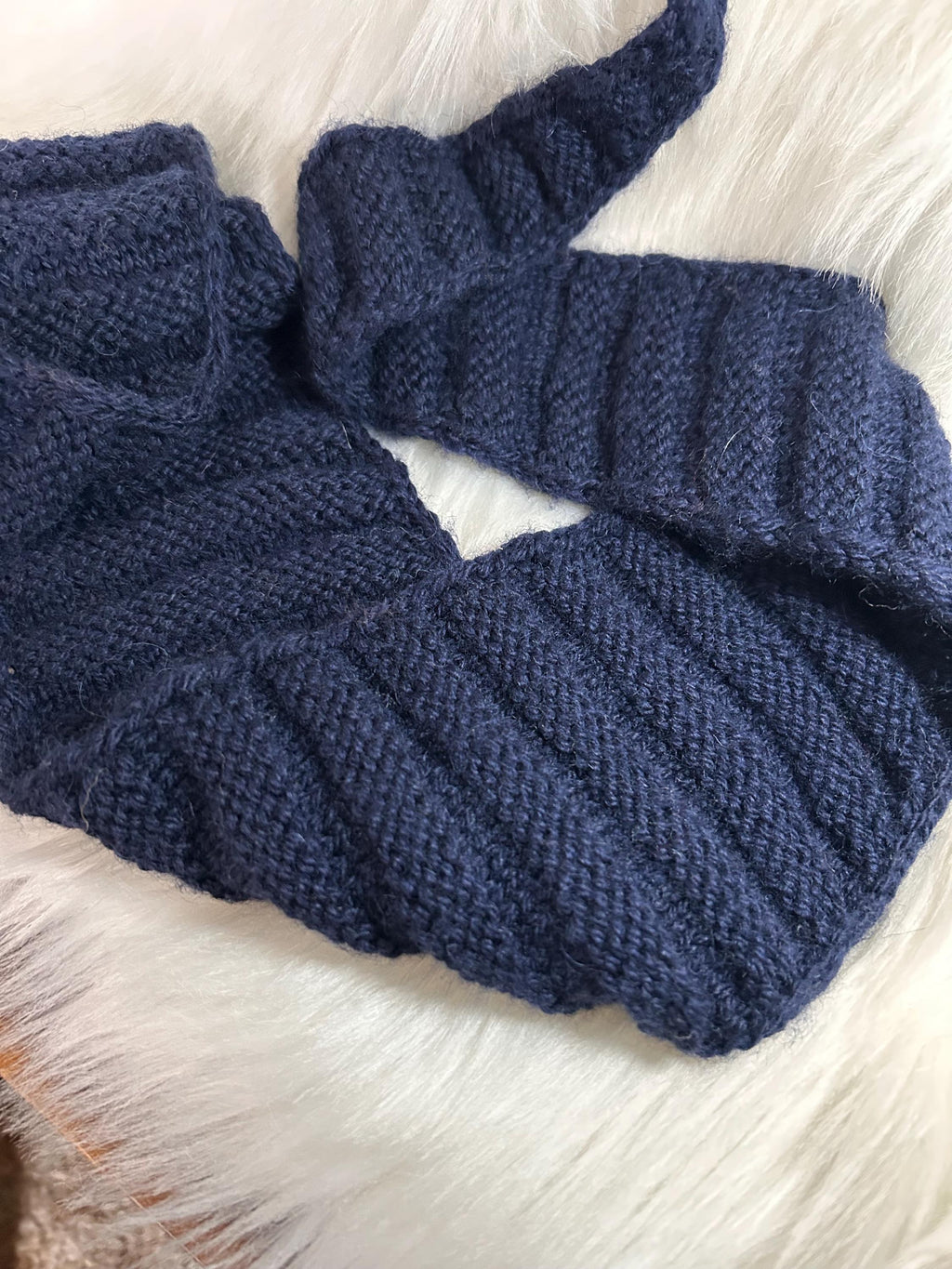 Hand Knit Wool Mini Scarf, Blue Neck Warmer