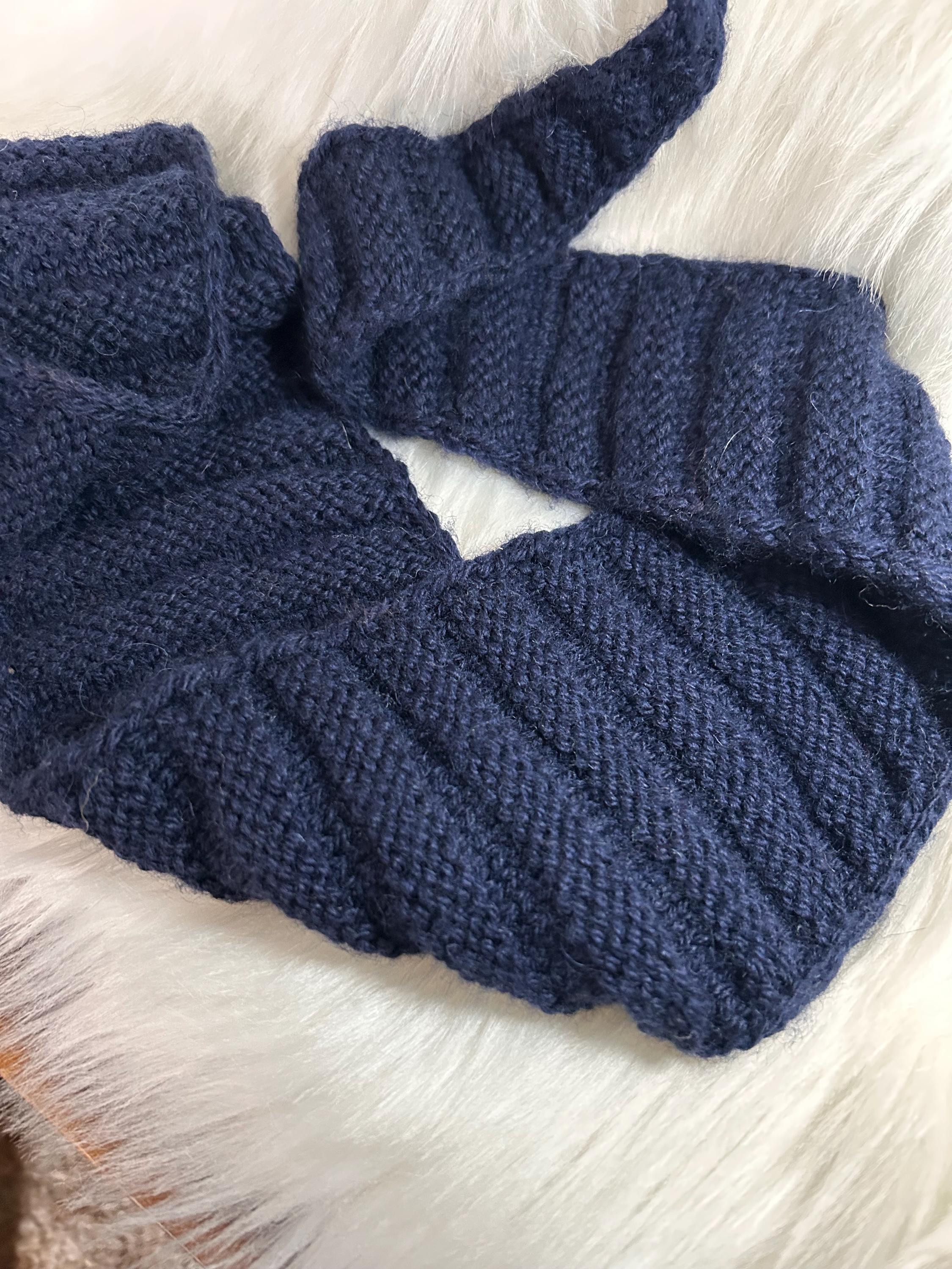Hand Knit Wool Mini Scarf, Blue Neck Warmer