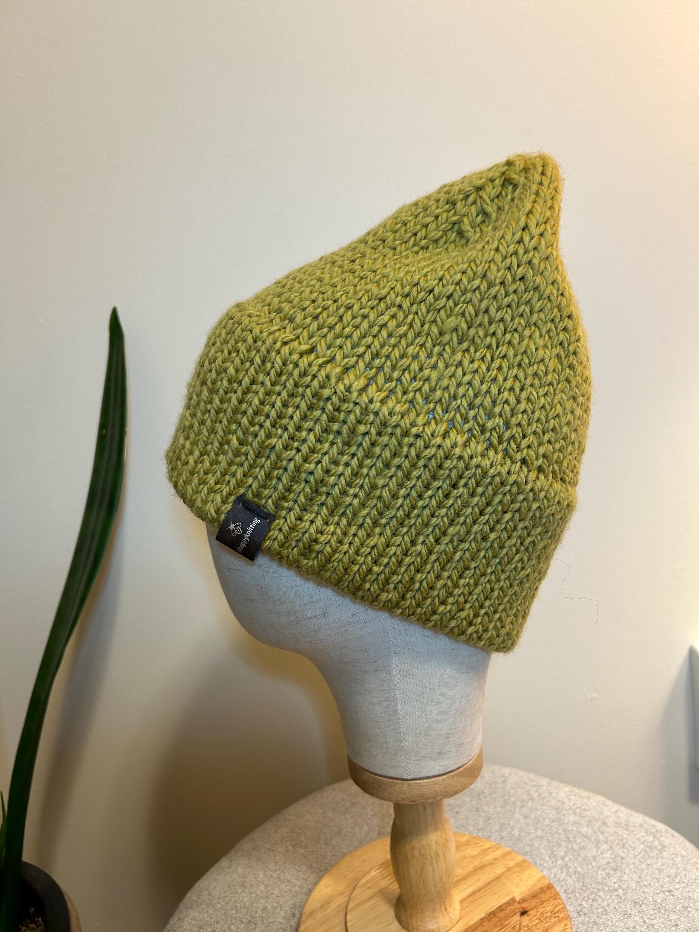 Hand Knit Merino Wool Beanie: Double Brim high top hat for men or women, soft cozy warm winter toque, soft yellow colour toque,  gift
