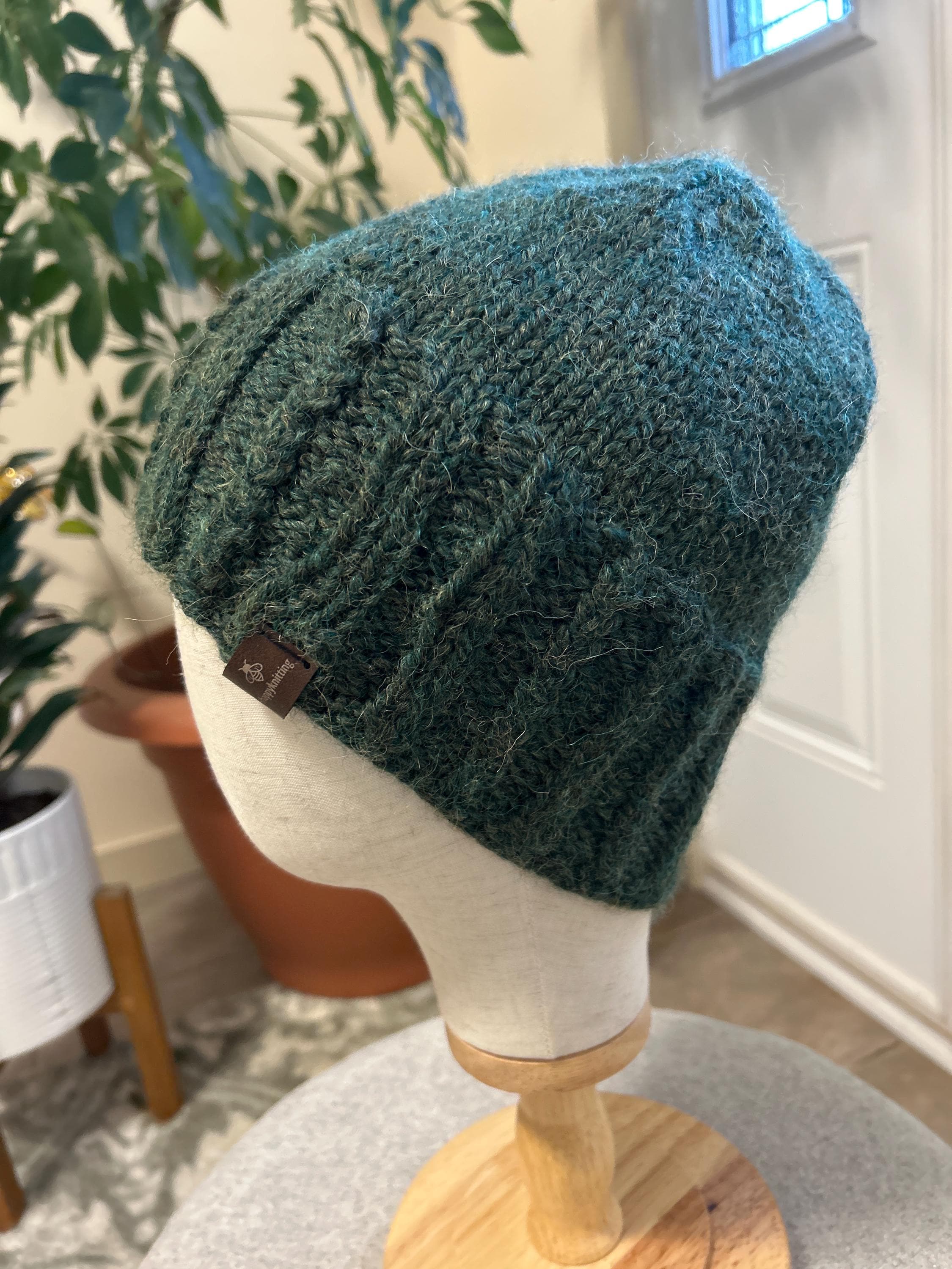 Hand Knit Wool Beanie: Forest Green Textured Toque