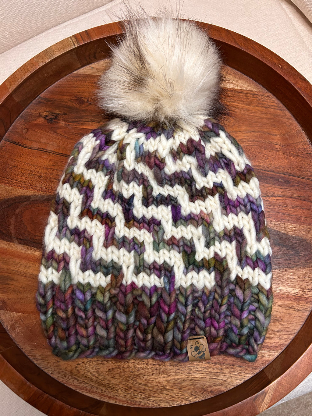 Hand Knit Merino Wool Toque: Removable Faux Fur Pompom
