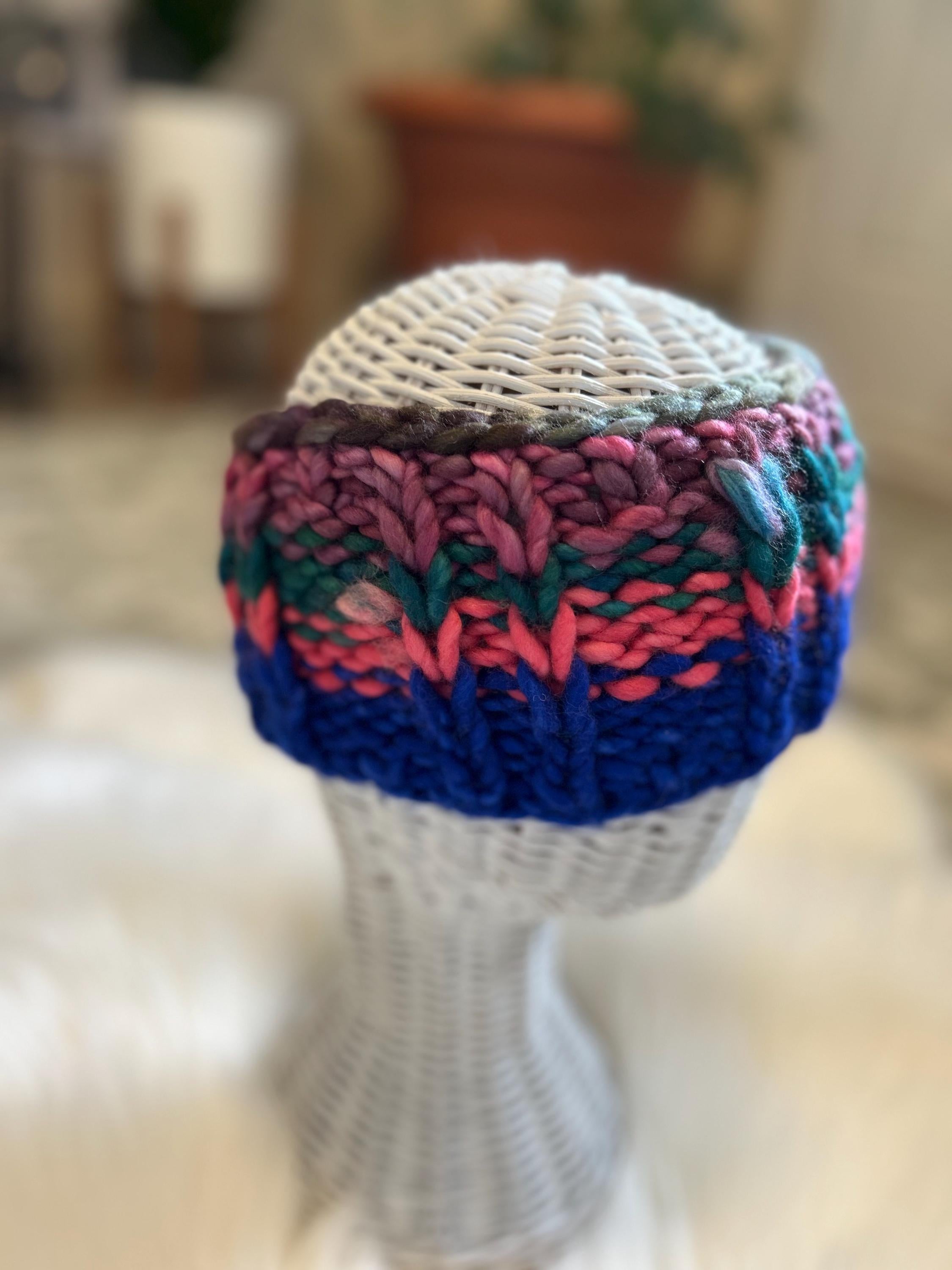 Hand Knit Wool Ear Warmer: Chunky Colorful Headband