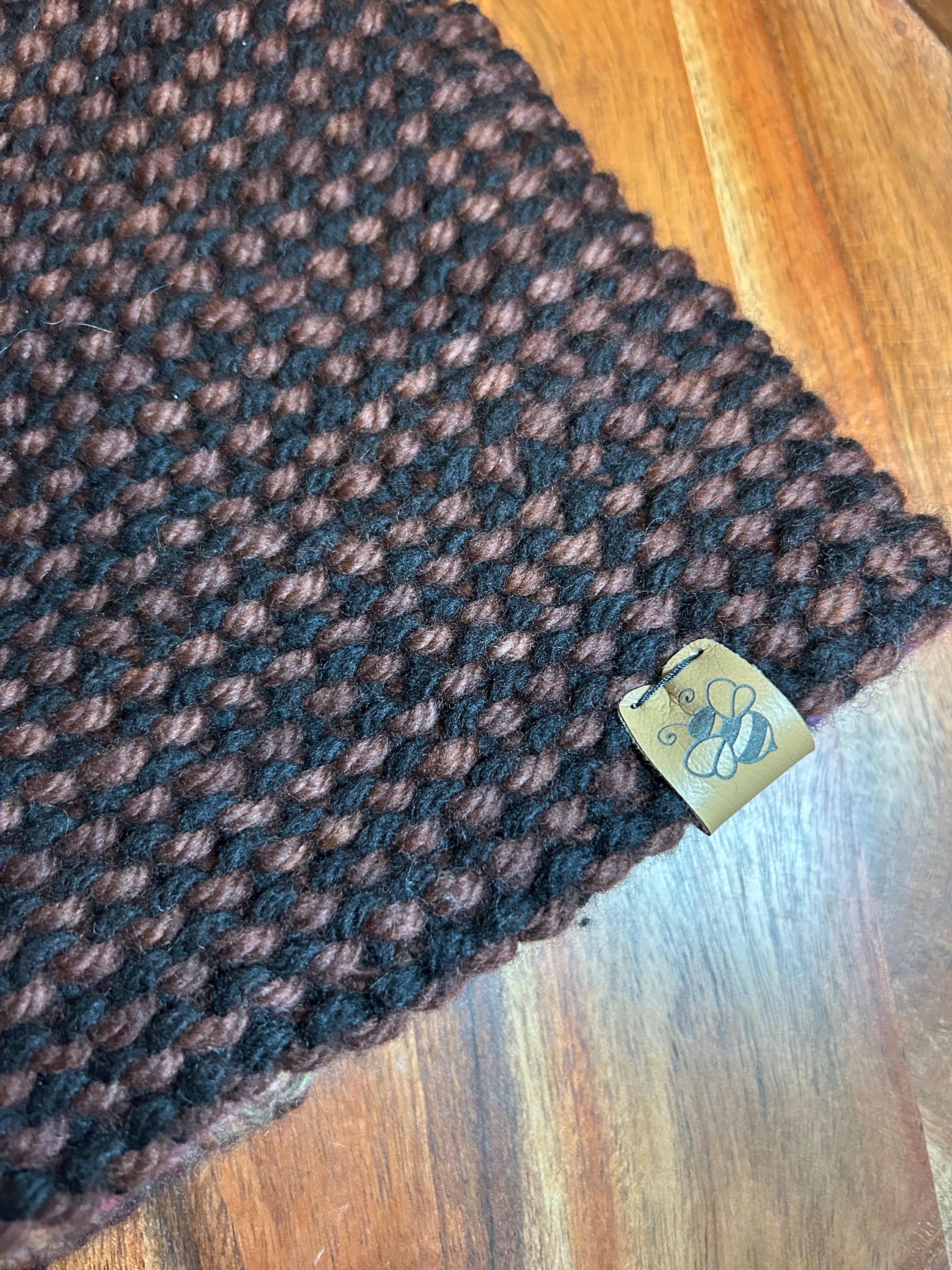 Hand Knit Merino Wool Beanie: Unisex Brown Textured Toque