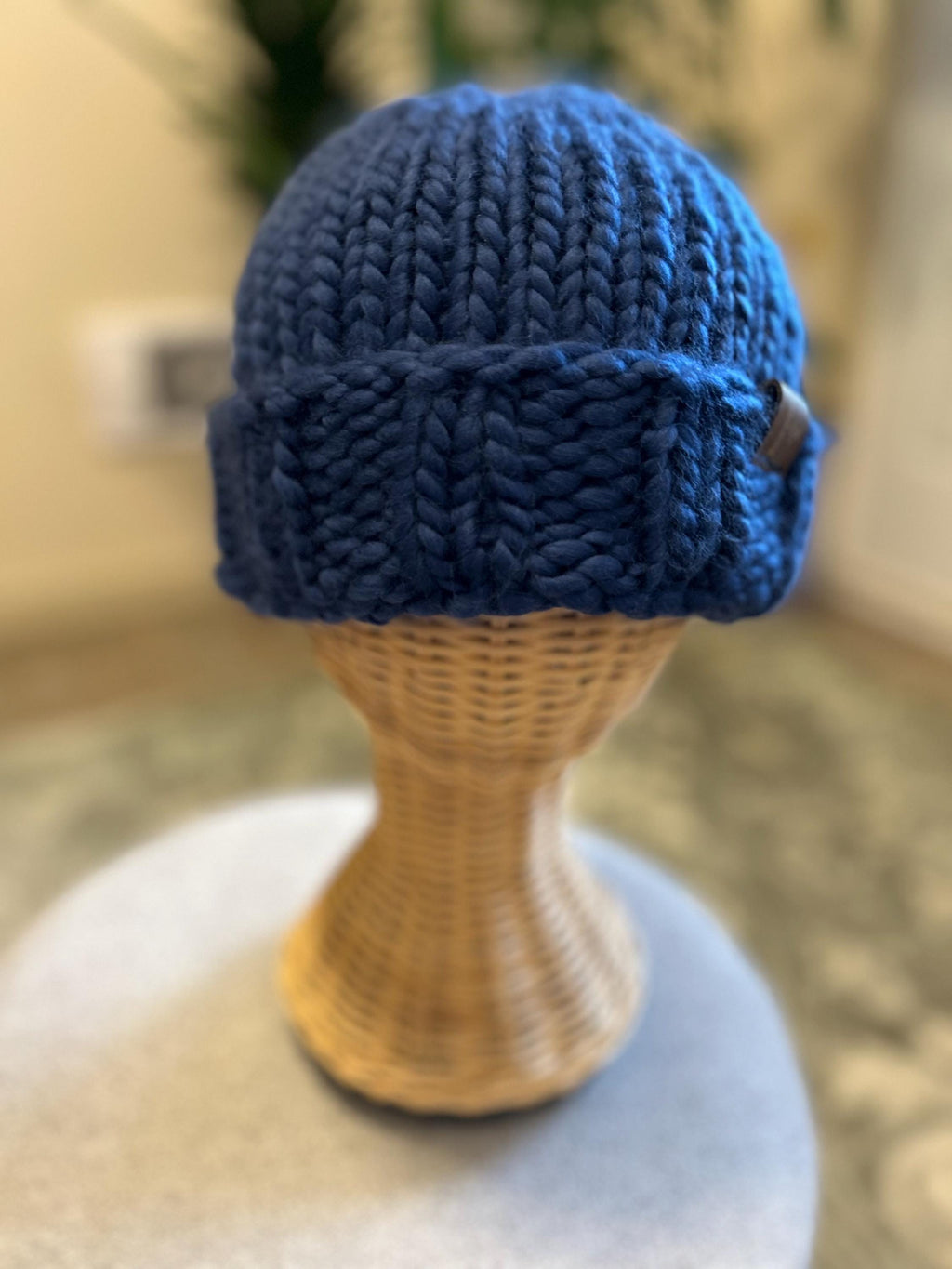 Handmade Royal Blue Peruvian Wool Beanie: Chunky Knit Folded Brim