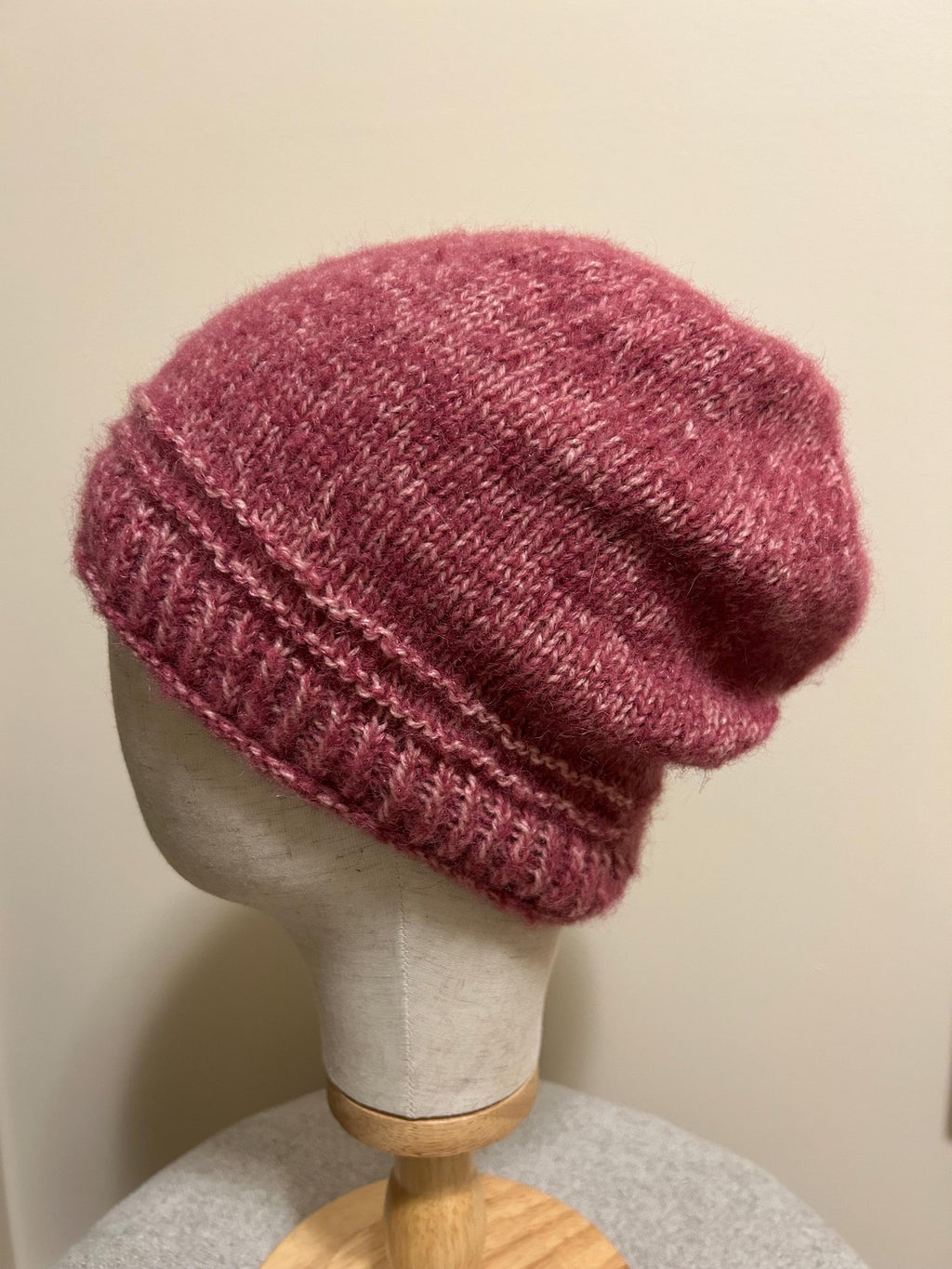 Pink Hand Knit Alpaca Mohair Slouchy Beanie