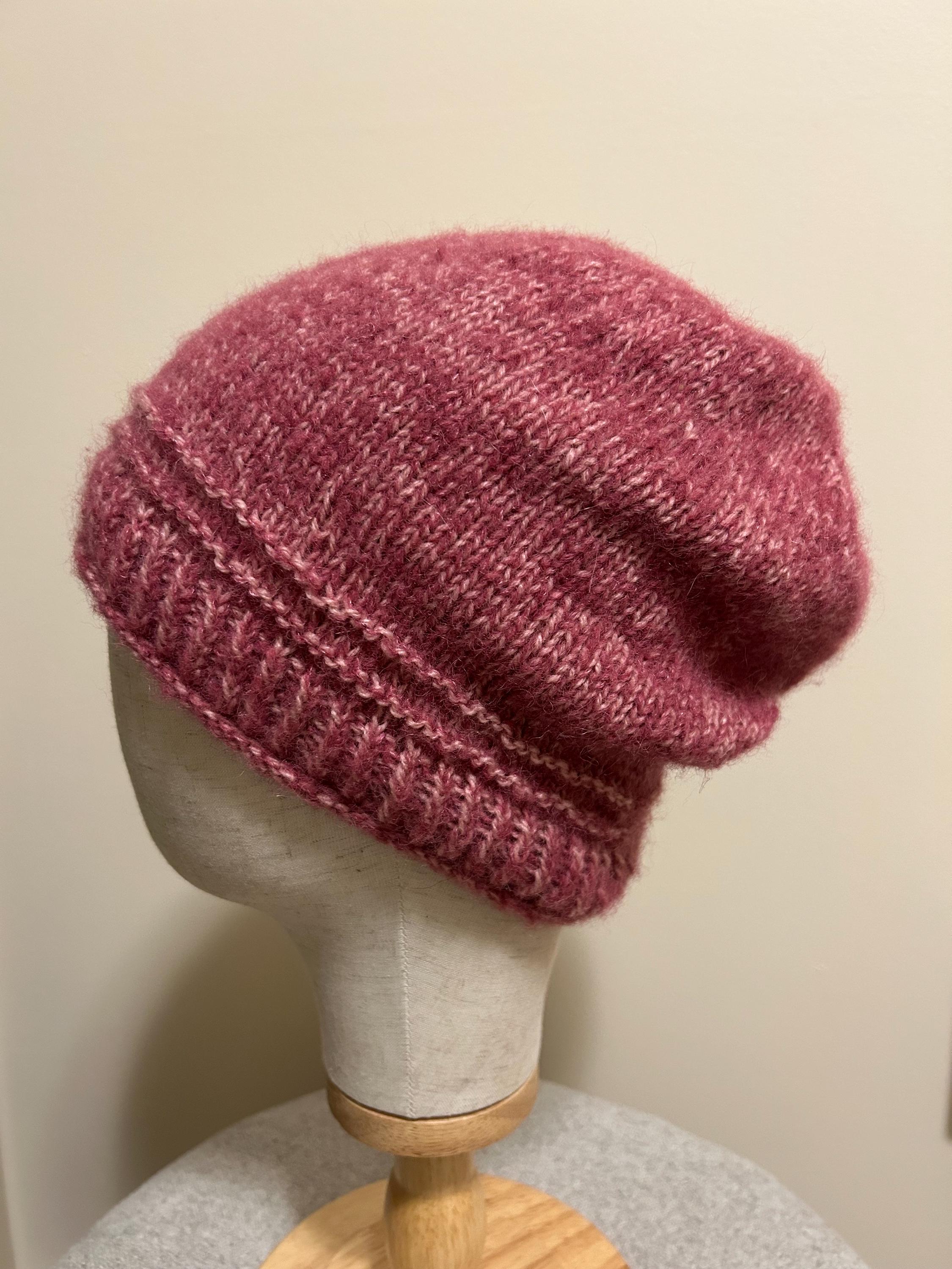 Pink Hand Knit Alpaca Mohair Slouchy Beanie
