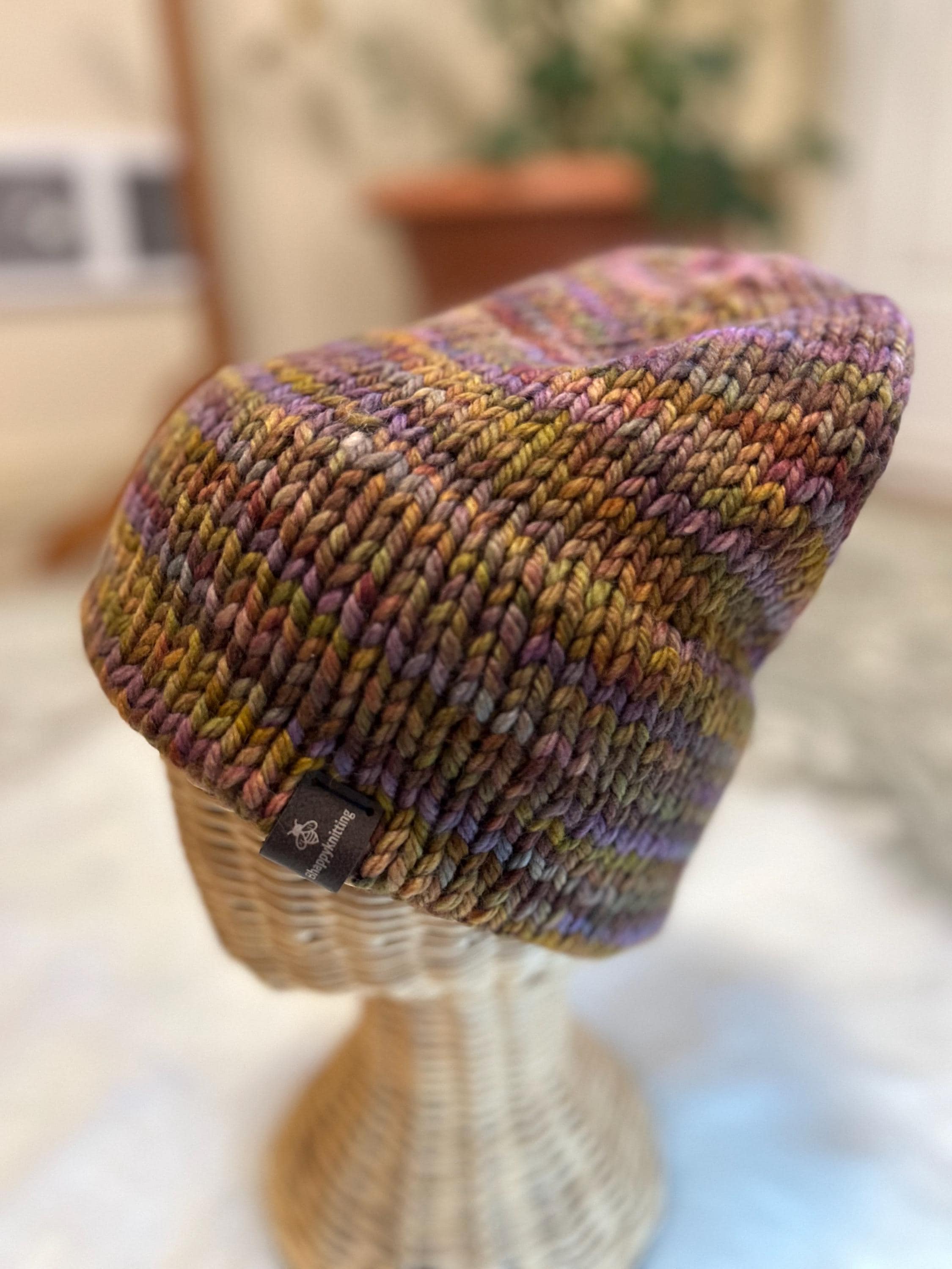 Hand Knit Merino Wool Beanie: Double Brim high top hat for men or women, soft cozy warm winter toque, multi colour brown toque,  gift