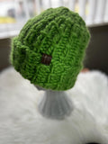 Handmade Green Wool Beanie: Chunky Knit Folded Brim, Made in Canada, bulky toque