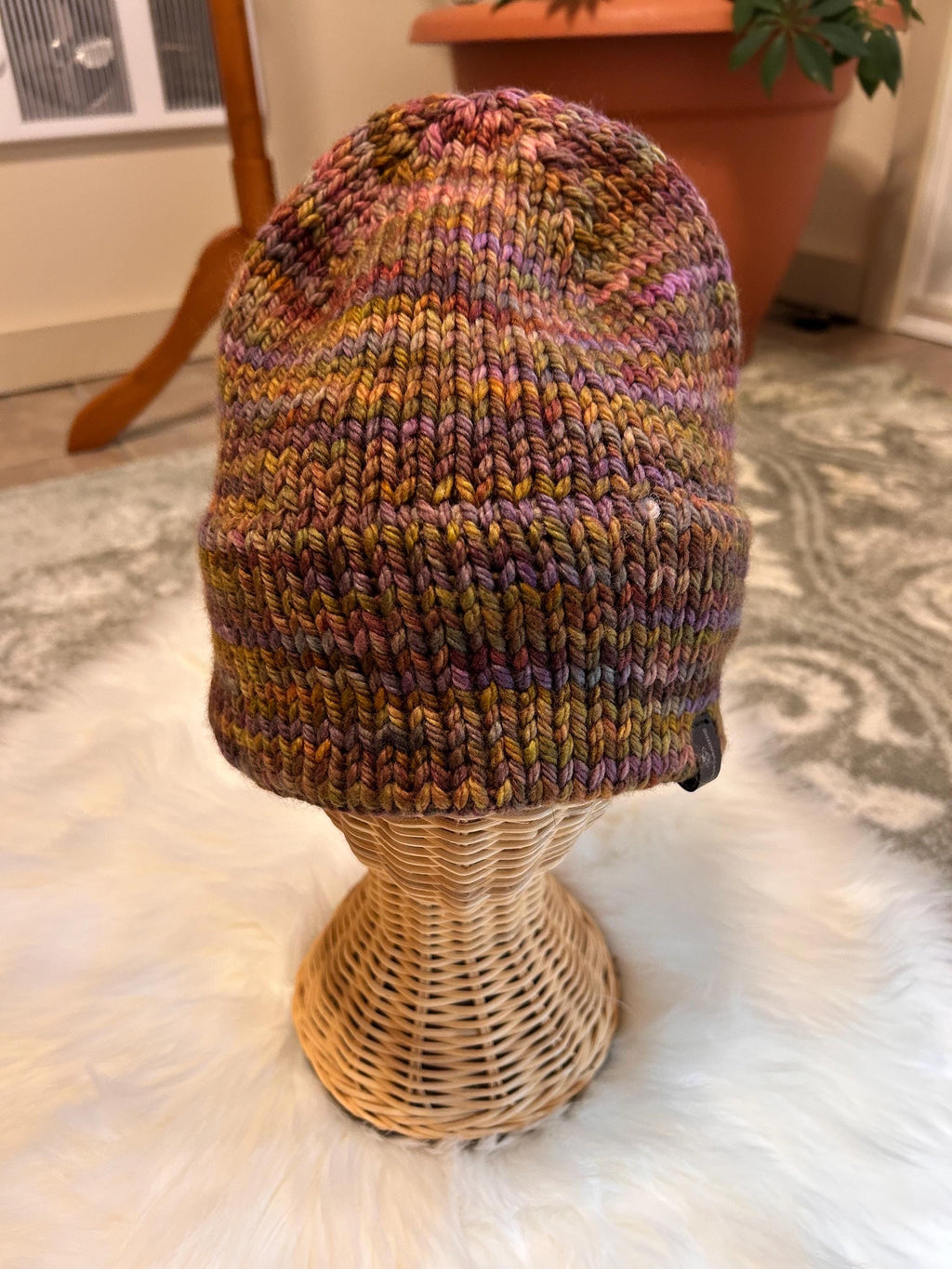 Hand Knit Merino Wool Beanie: Double Brim high top hat for men or women, soft cozy warm winter toque, multi colour brown toque,  gift