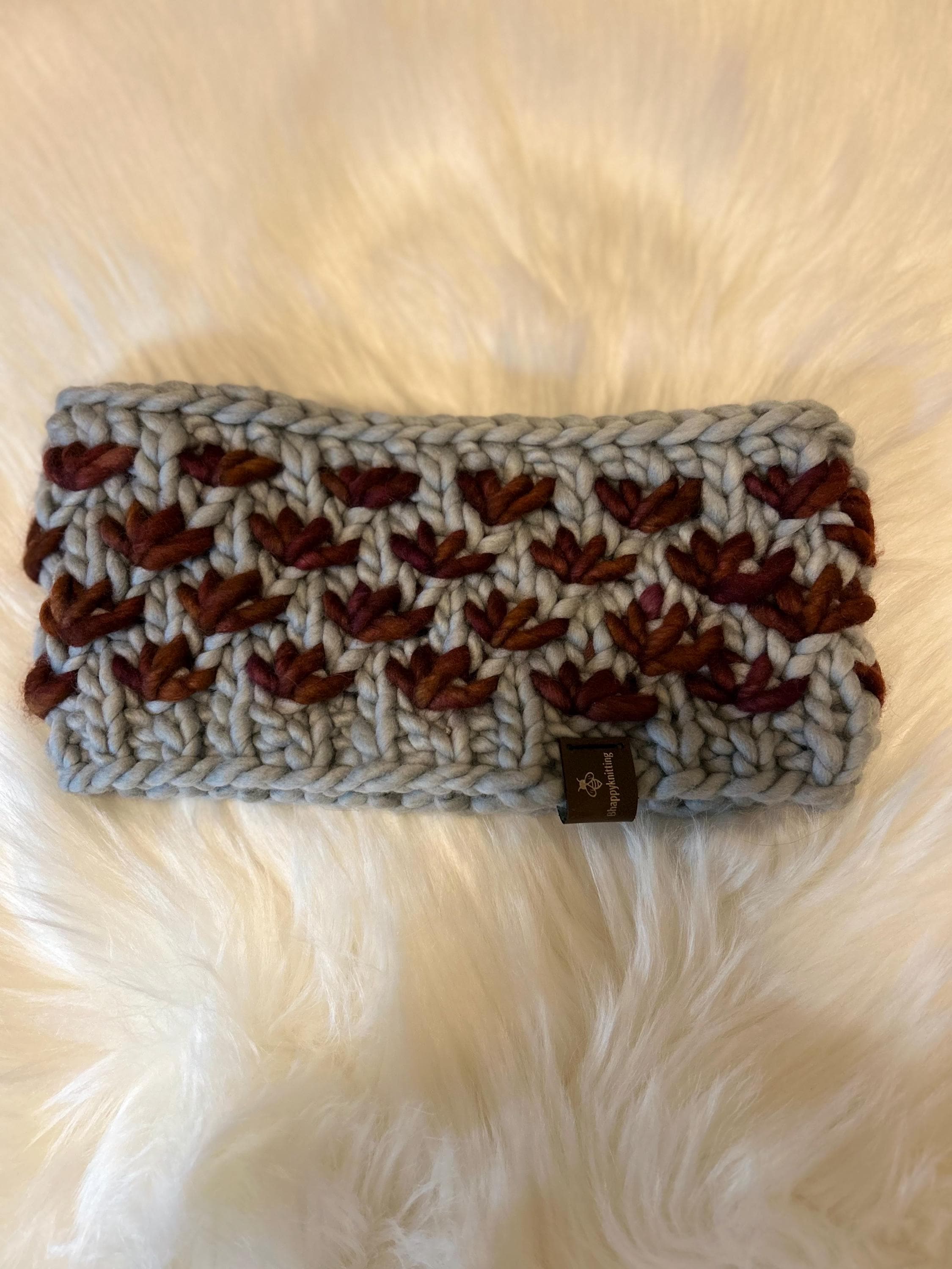 lotus flower headband, earwarmer, merino wool, handmade, handknit, messy bun headband