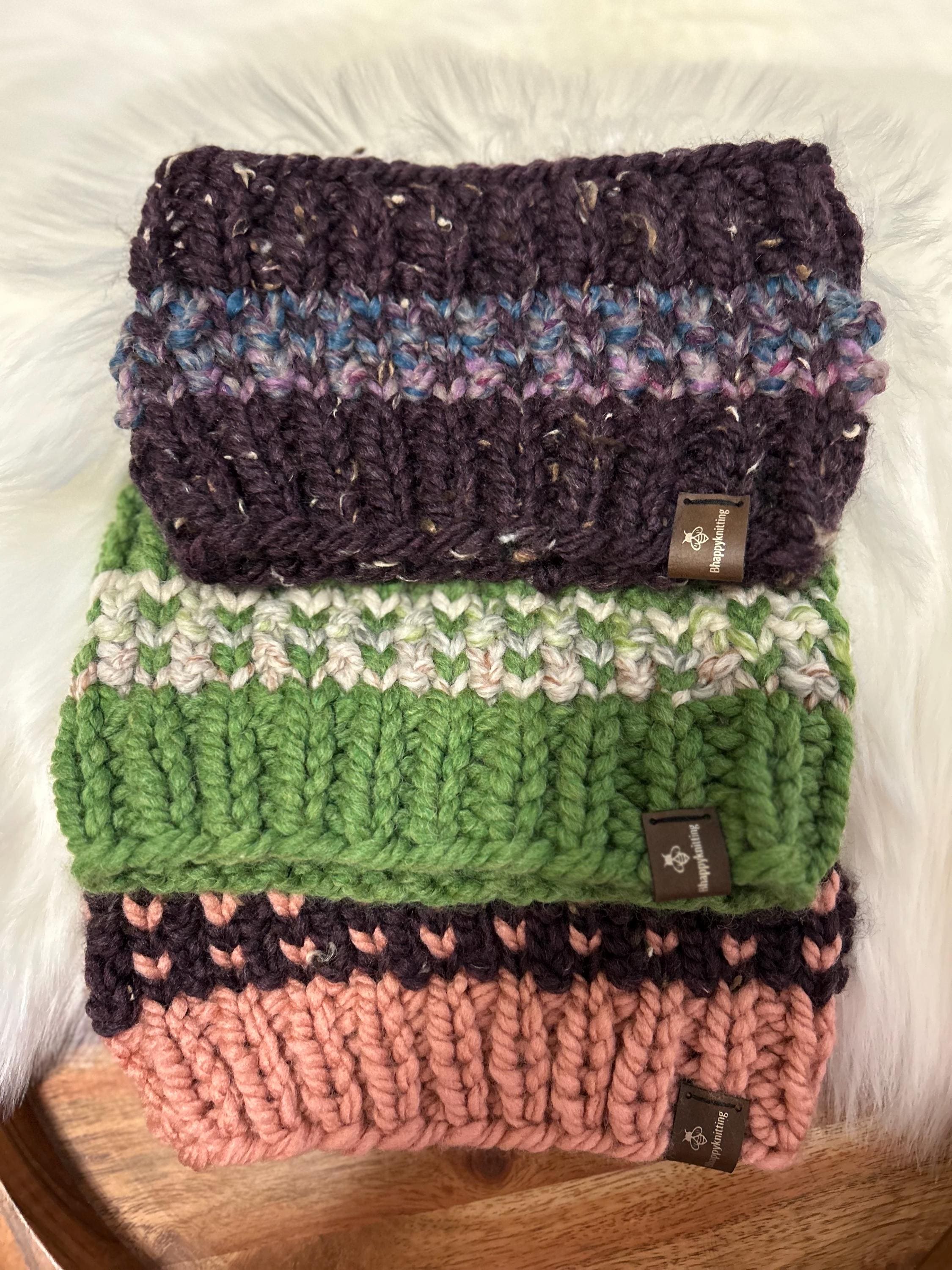 Chunky Knit Ear Warmer Headband: Wool Blend, Messy Bun Knitwear