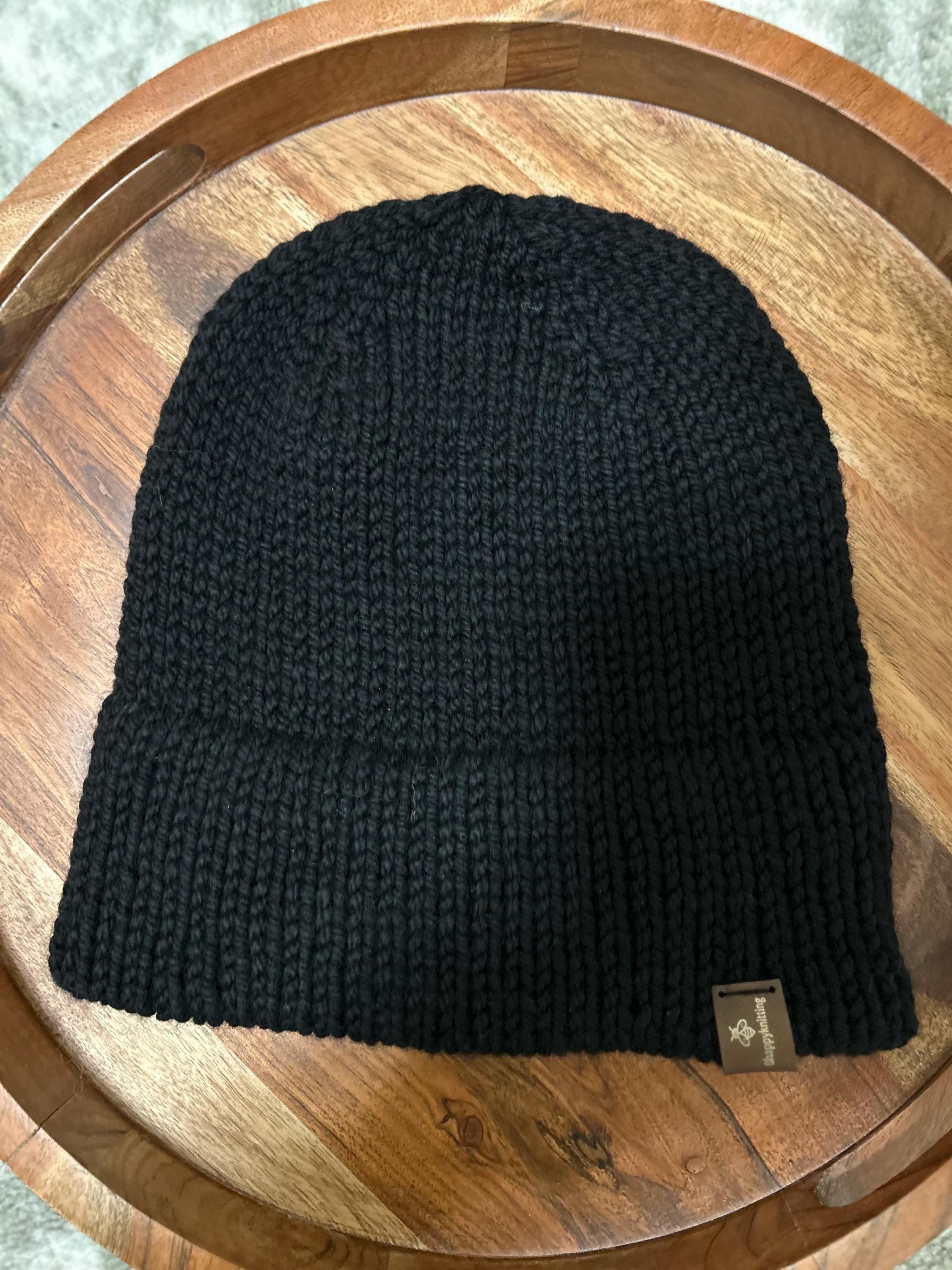 Luxury Black Merino Wool Knit Beanie: Double Brim, Unisex