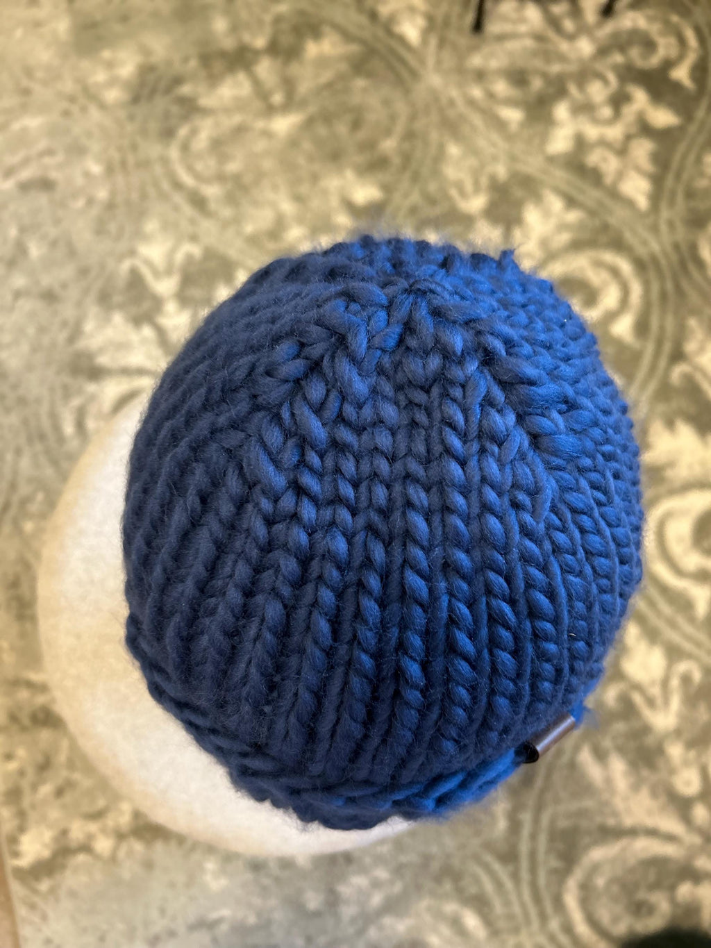 Handmade Royal Blue Peruvian Wool Beanie: Chunky Knit Folded Brim
