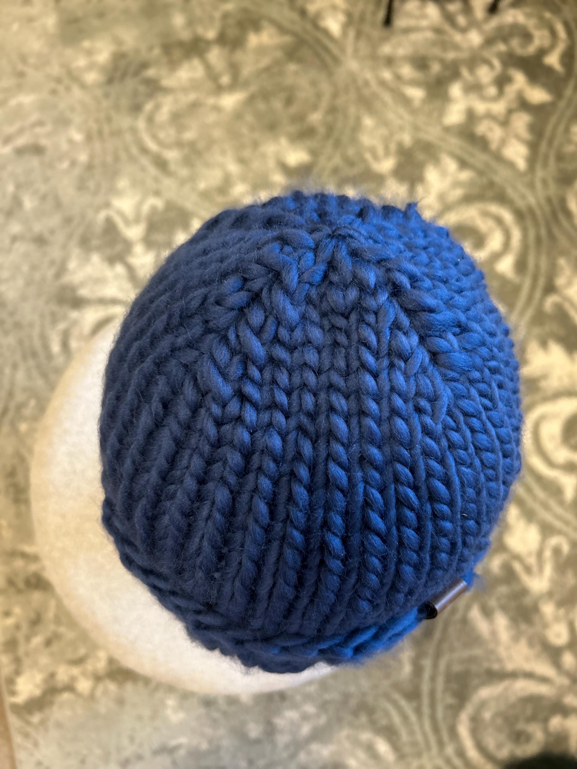 Handmade Royal Blue Peruvian Wool Beanie: Chunky Knit Folded Brim