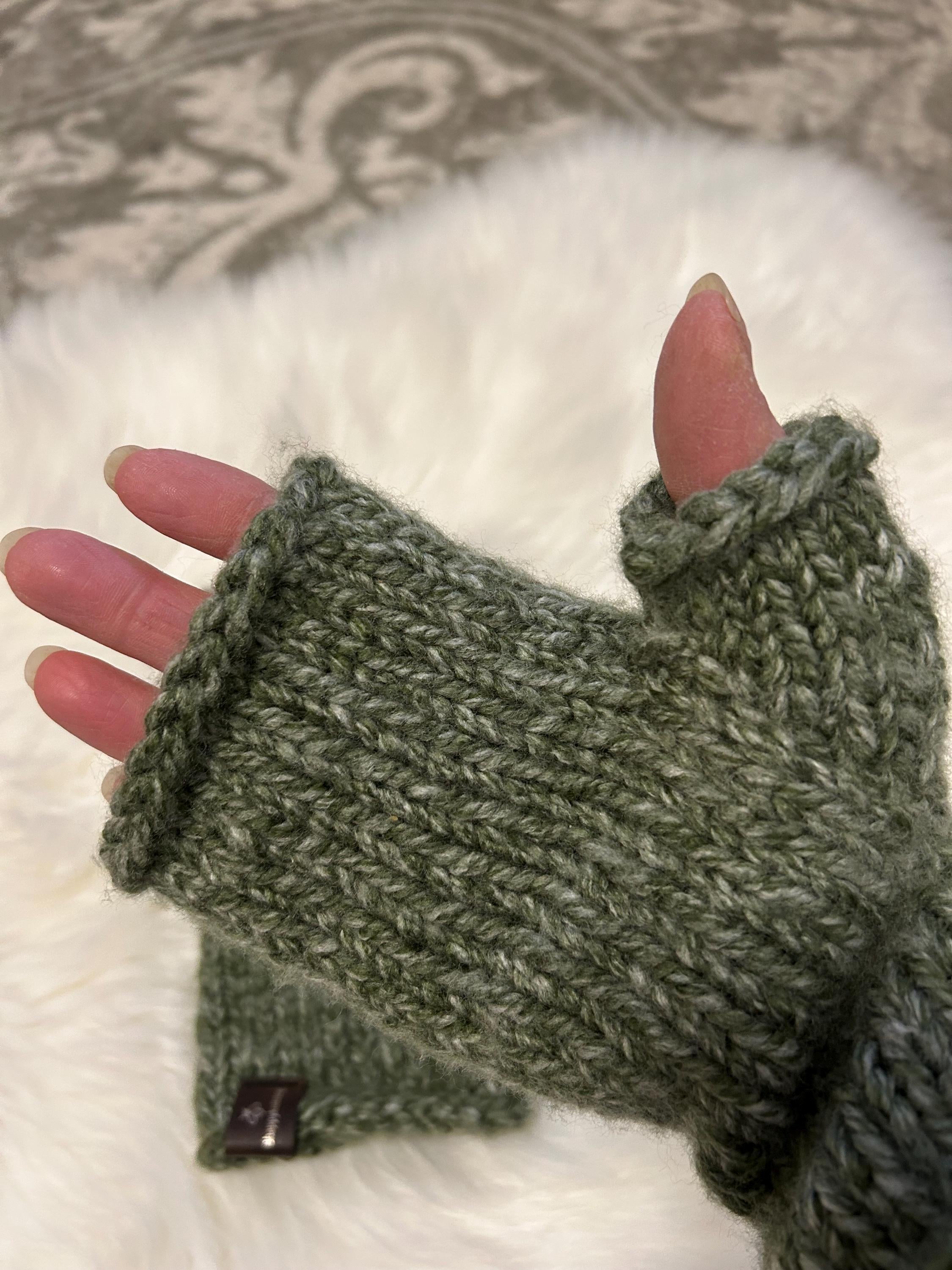 Handknit acrylic Fingerless Mittens: Warm Handmade Gloves