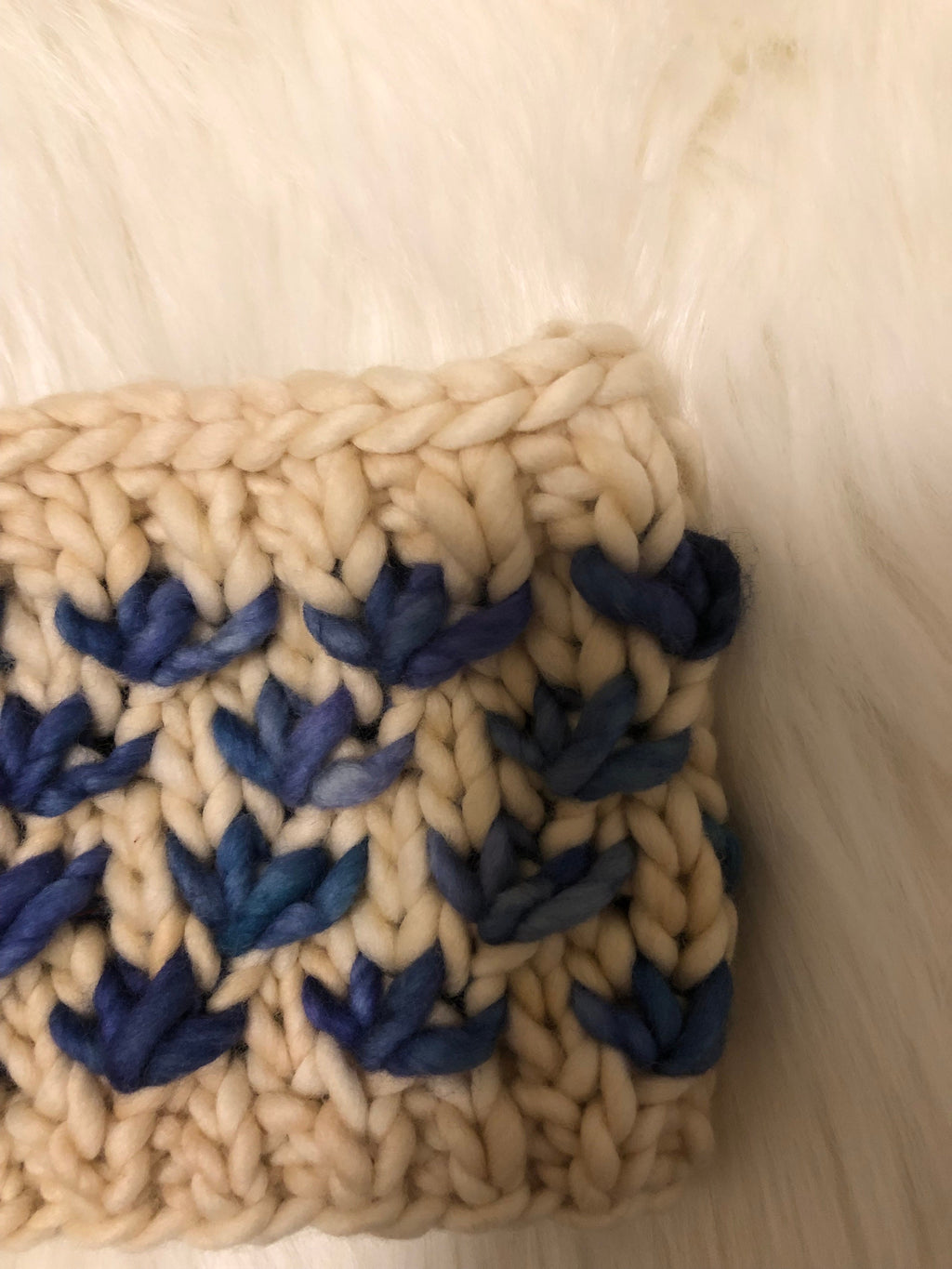 Hand Knit Merino Wool Headband: Blue Lotus Flower Ear Warmer