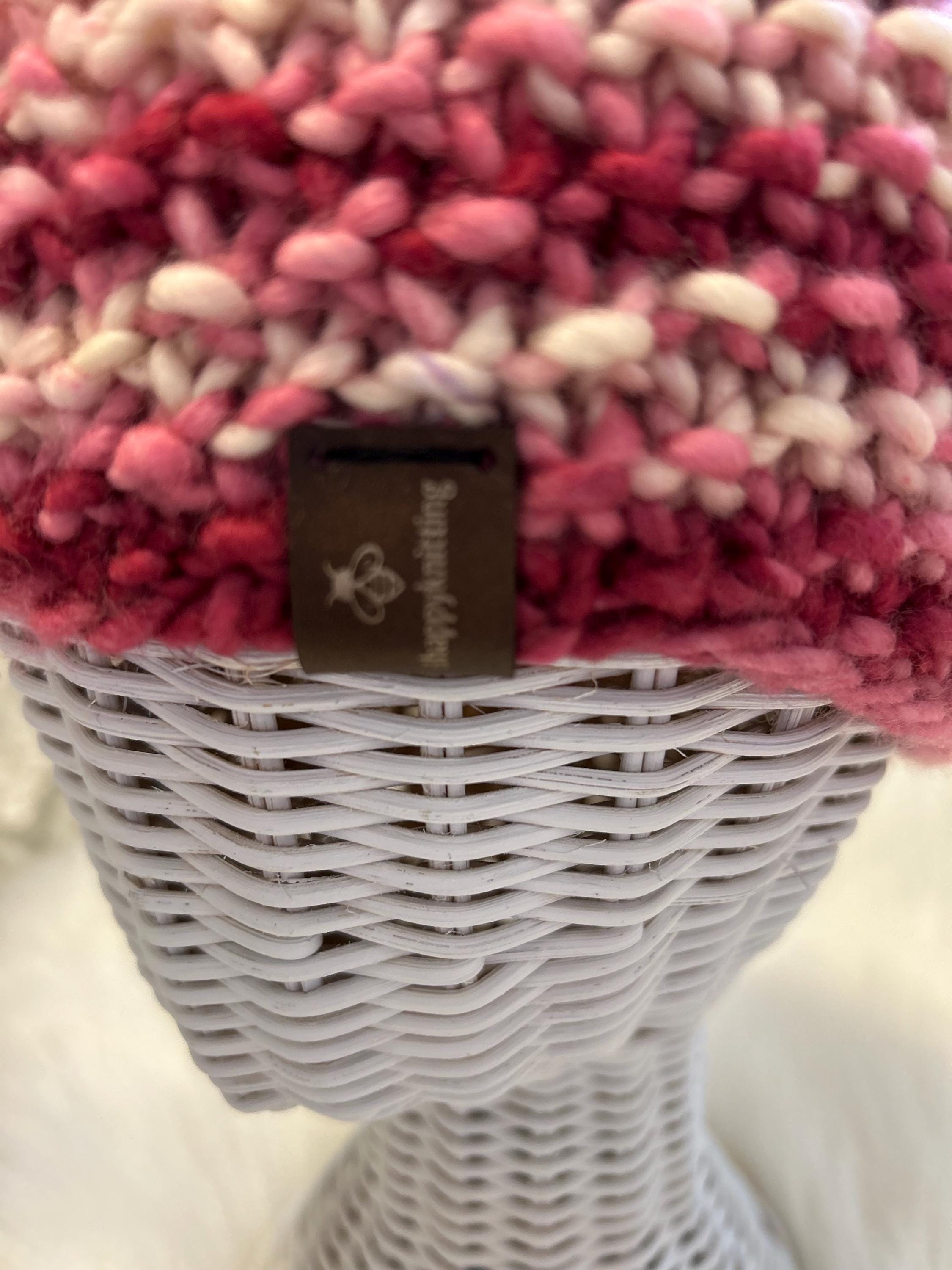 Handmade Knit Wool Ear Warmer Headband - Pink & White, valentines gift