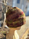 Hand Knit Merino Wool Beanie: Unisex Brown & Green Winter Hat