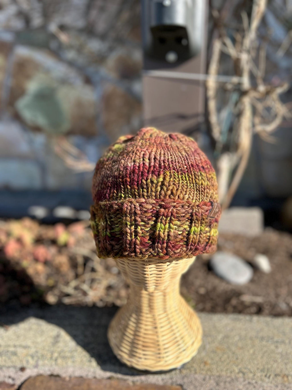 Hand Knit Merino Wool Beanie: Unisex Brown & Green Winter Hat